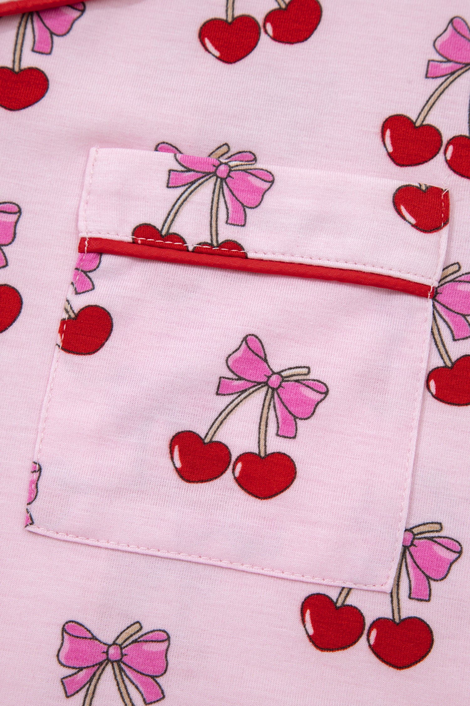 Pink Cherry/Bow Print Short Pajama Set-Loungewear & Sleepwear/Sleepwear-[Adult]-[Female]-2022 Online Blue Zone Planet