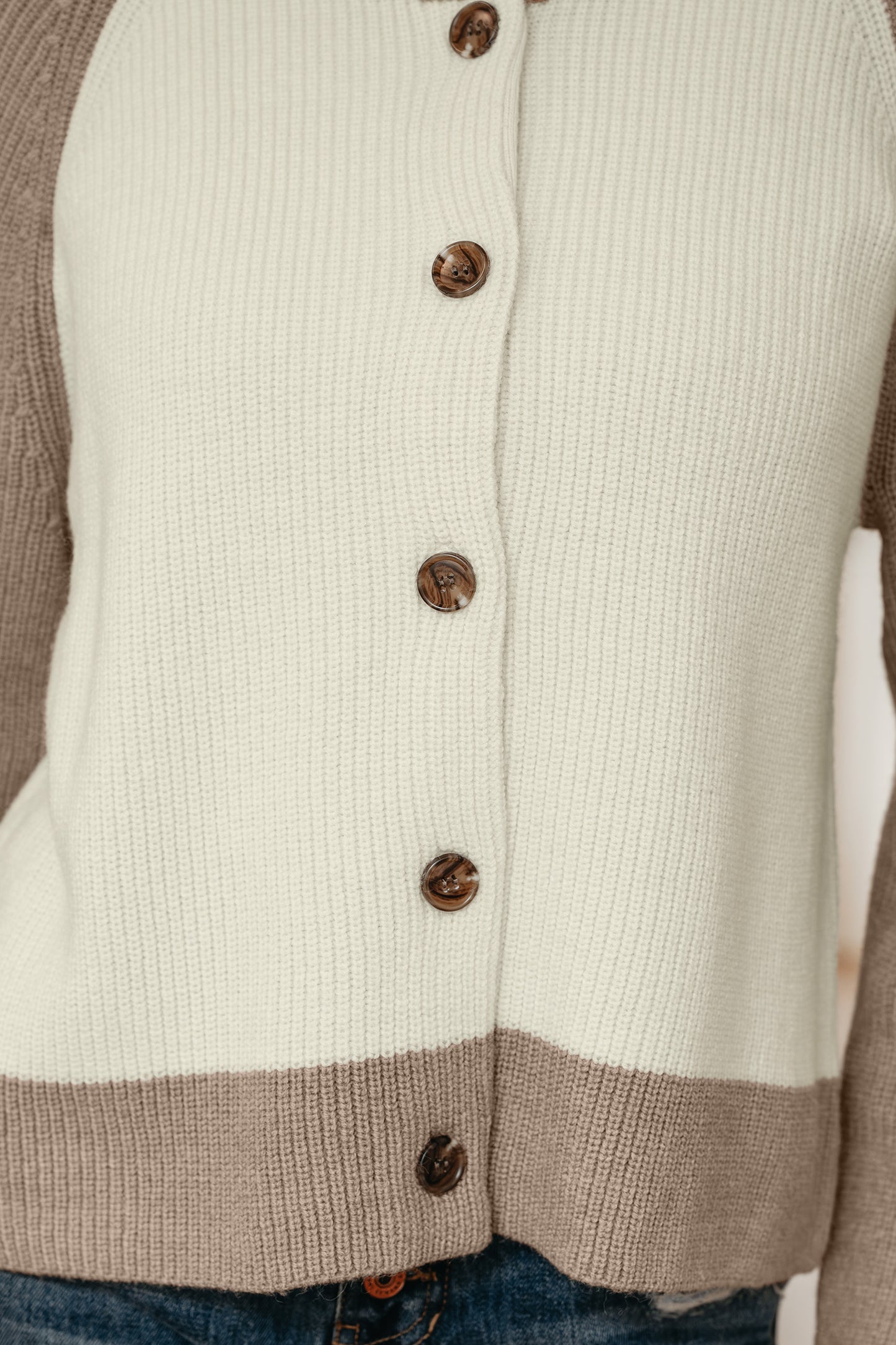 White Color Block Ribbed Knit Button Down Sweater Cardigan-Sweaters & Cardigans/Cardigans-[Adult]-[Female]-2022 Online Blue Zone Planet