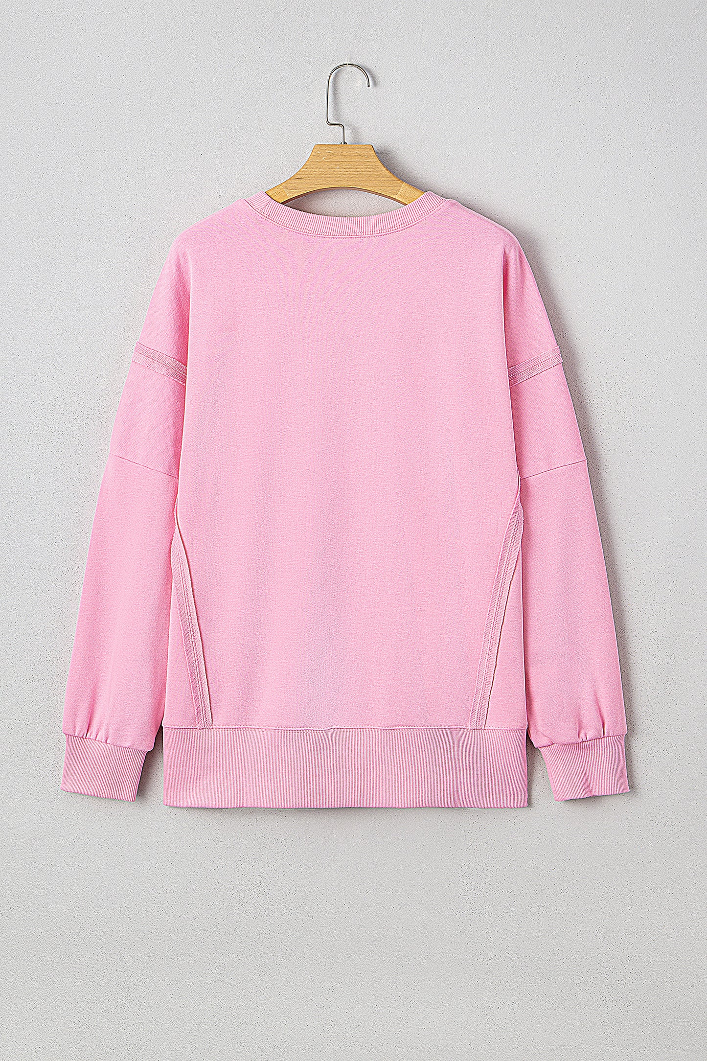 Pink Bow Sequin XOXO Letter Graphic Exposed Seam Baggy Sweatshirt-Tops/Sweatshirts & Hoodies-[Adult]-[Female]-2022 Online Blue Zone Planet