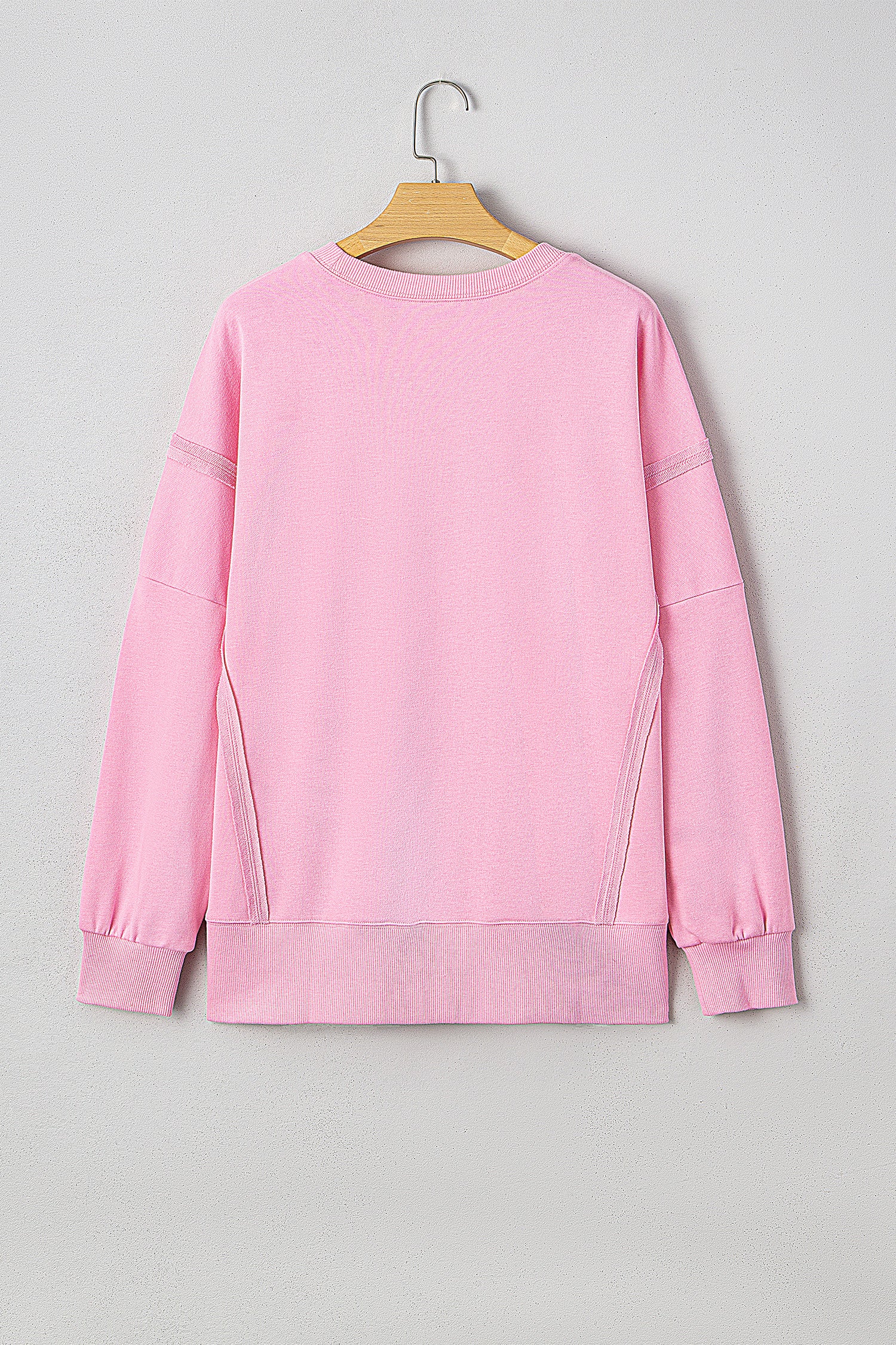 Pink Bow Sequin XOXO Letter Graphic Exposed Seam Baggy Sweatshirt-Tops/Sweatshirts & Hoodies-[Adult]-[Female]-2022 Online Blue Zone Planet