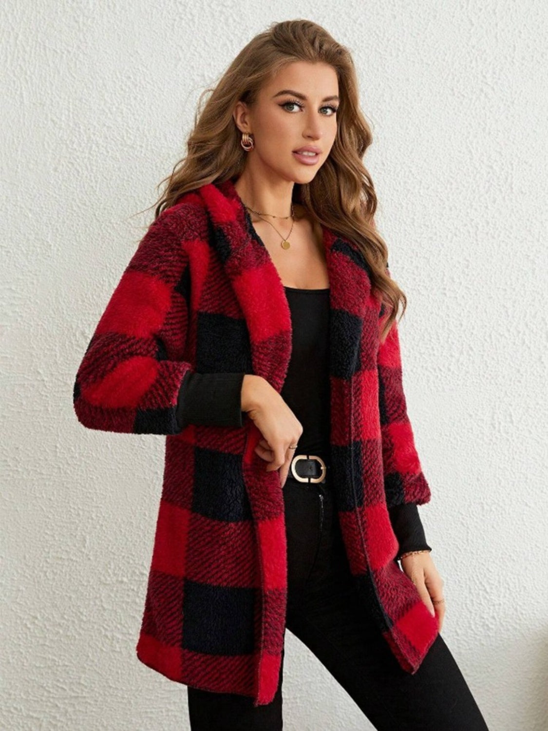 Plaid Long Sleeve Hooded Coat-TOPS / DRESSES-[Adult]-[Female]-2022 Online Blue Zone Planet