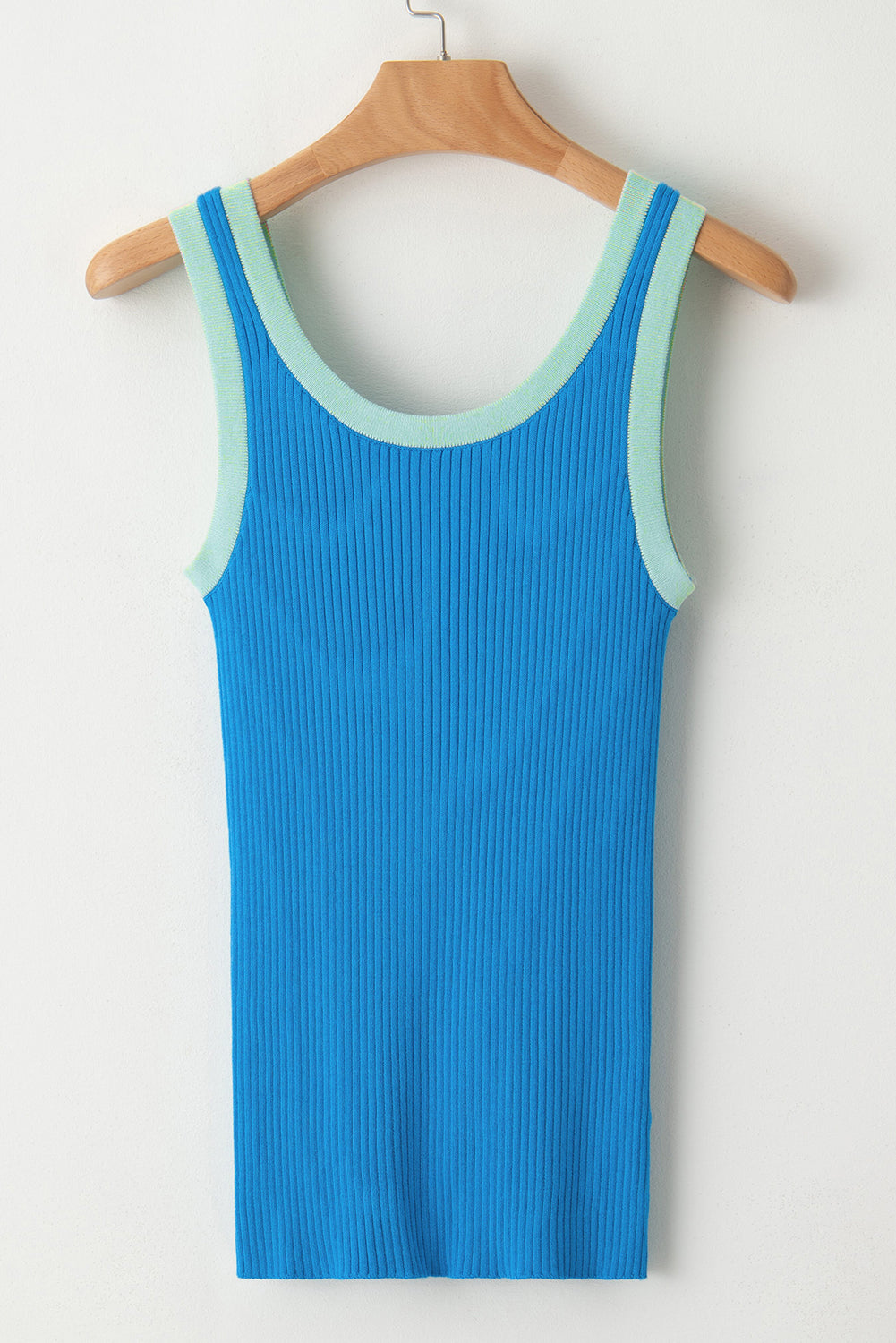 Fiery Red Colorblock Edge Ribbed Knit U Neck Tank Top-Tops/Tank Tops-[Adult]-[Female]-2022 Online Blue Zone Planet