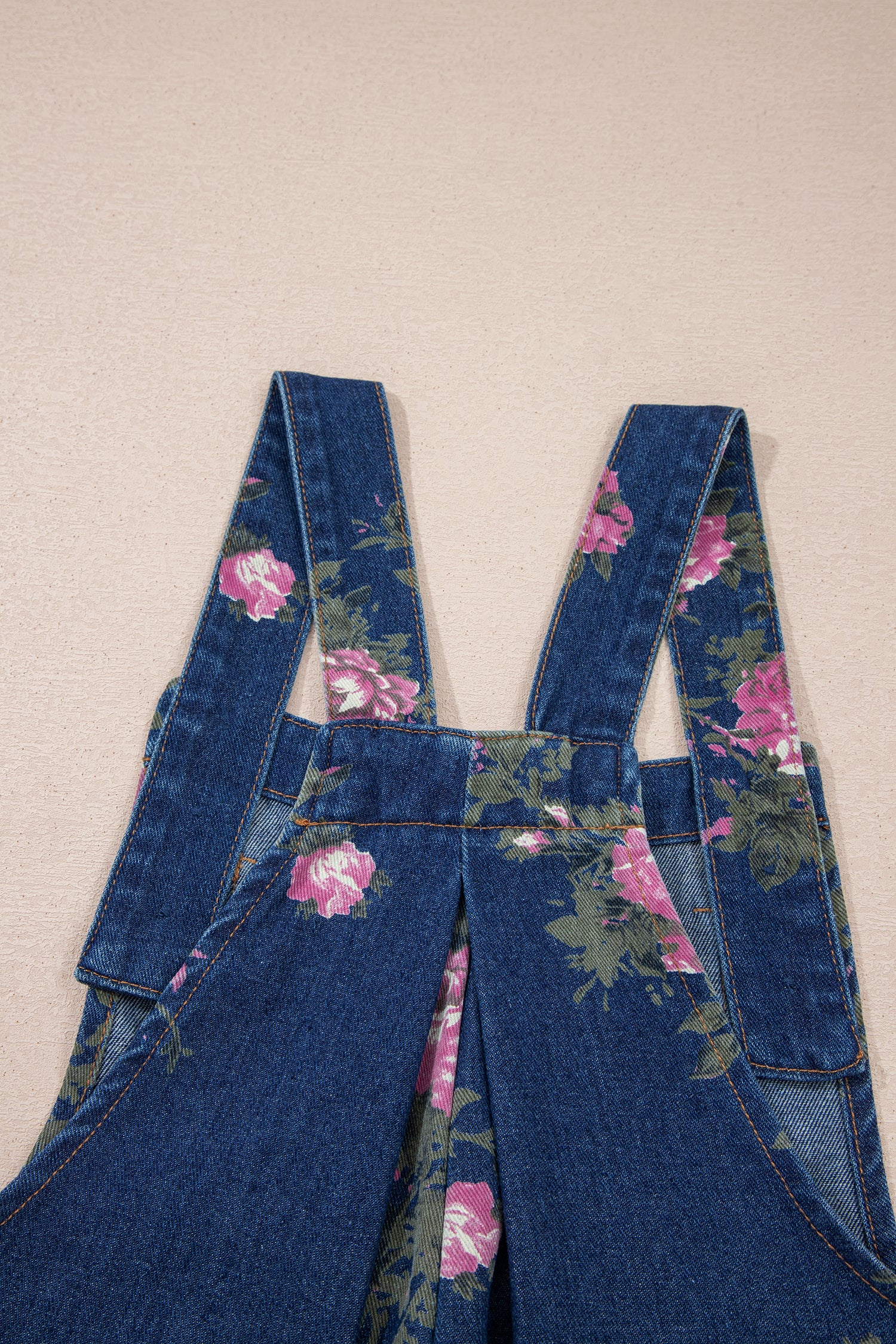 Blue Beau Floral Print Pleated High Waist Wide Leg Denim Jumpsuit-Bottoms/Jumpsuits & Rompers-[Adult]-[Female]-2022 Online Blue Zone Planet
