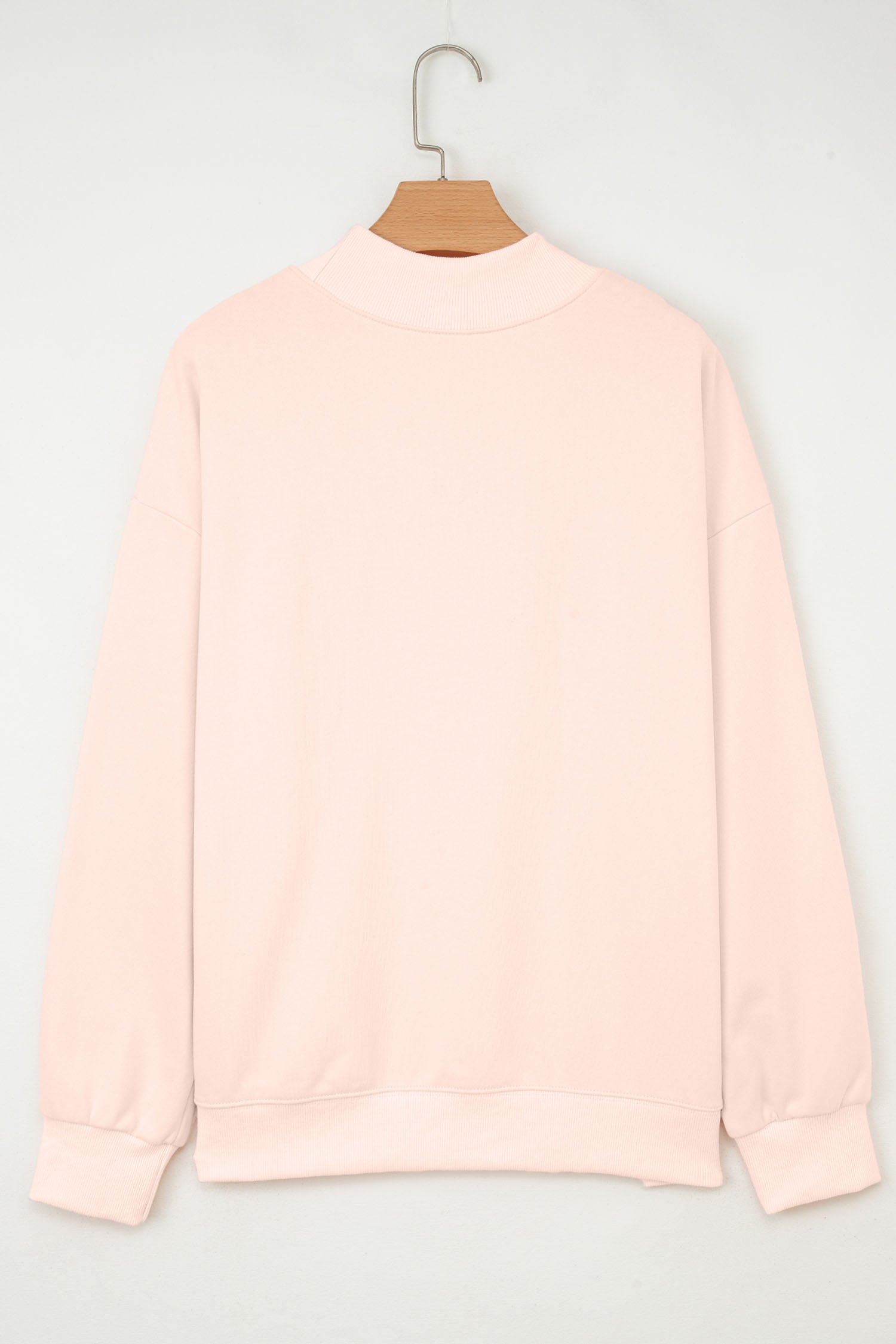 Apricot Pink Sequin Heart Sketch Patched Mock Neck Sweatshirt-Graphic Sweatshirts-[Adult]-[Female]-2022 Online Blue Zone Planet