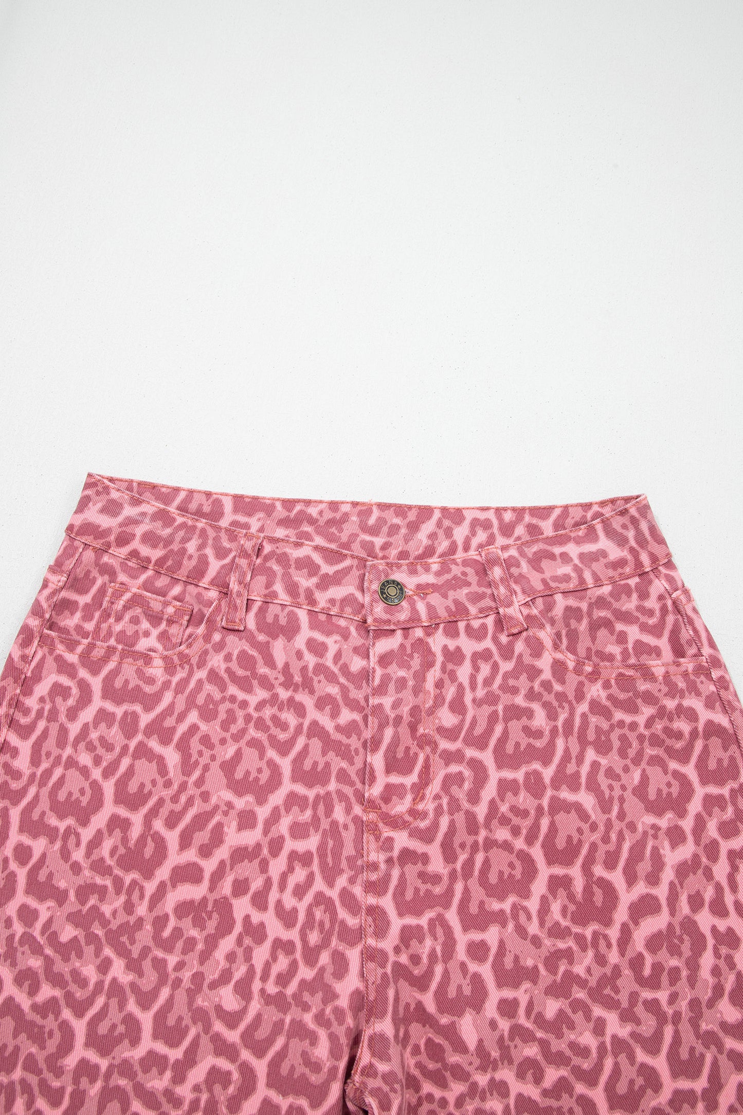 Rose Leopard Frayed Edge Wide Leg High Waist Jeans-Bottoms/Jeans-[Adult]-[Female]-2022 Online Blue Zone Planet