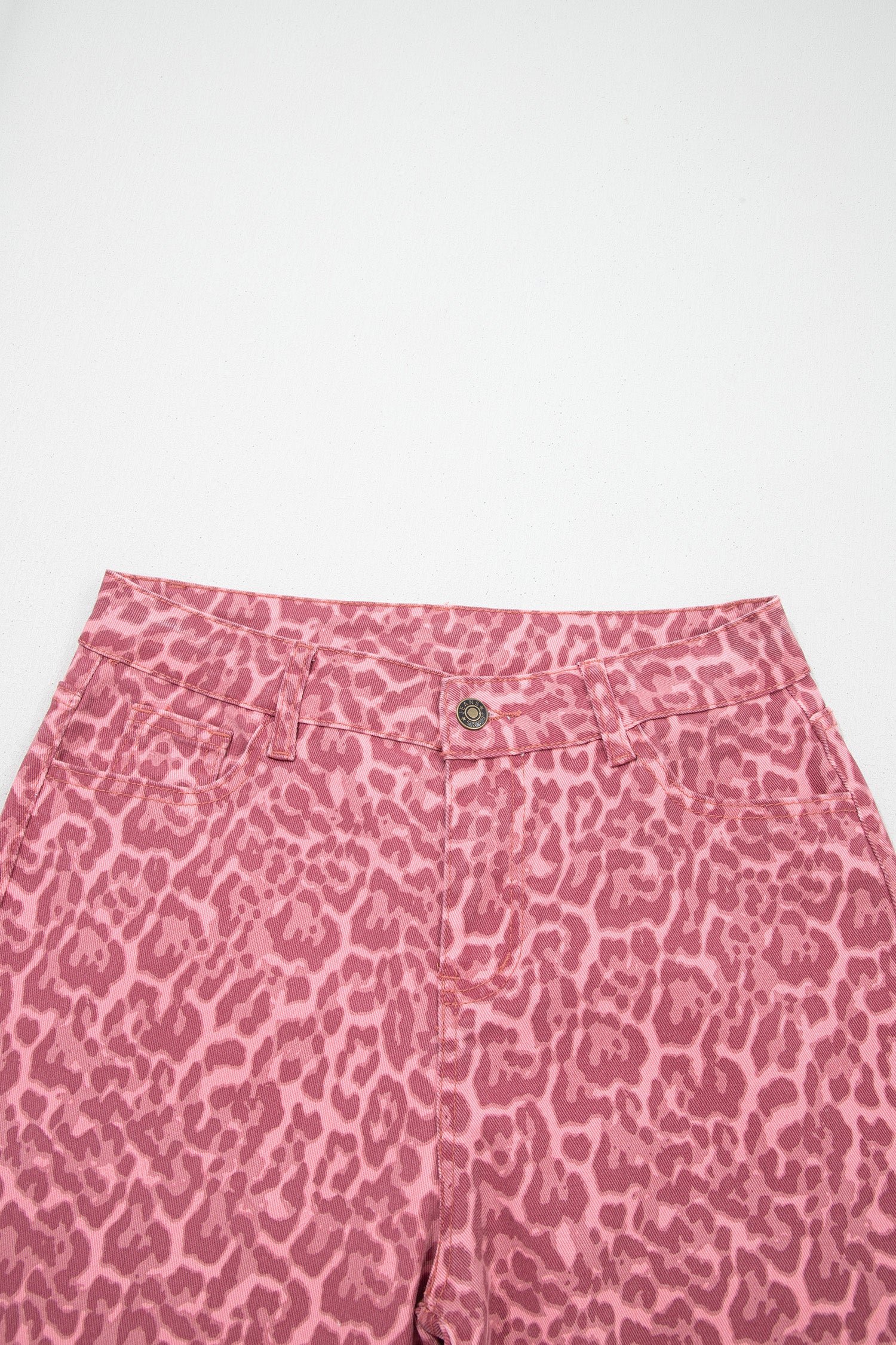 Rose Leopard Frayed Edge Wide Leg High Waist Jeans-Bottoms/Jeans-[Adult]-[Female]-2022 Online Blue Zone Planet