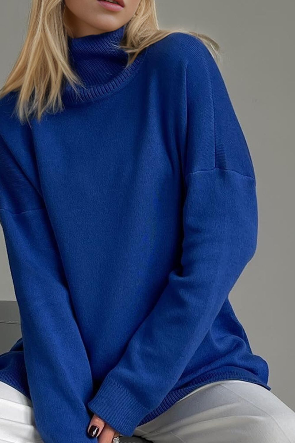 Basic Bae Side Slit Turtleneck Dropped Shoulder Sweater-TOPS / DRESSES-[Adult]-[Female]-2022 Online Blue Zone Planet