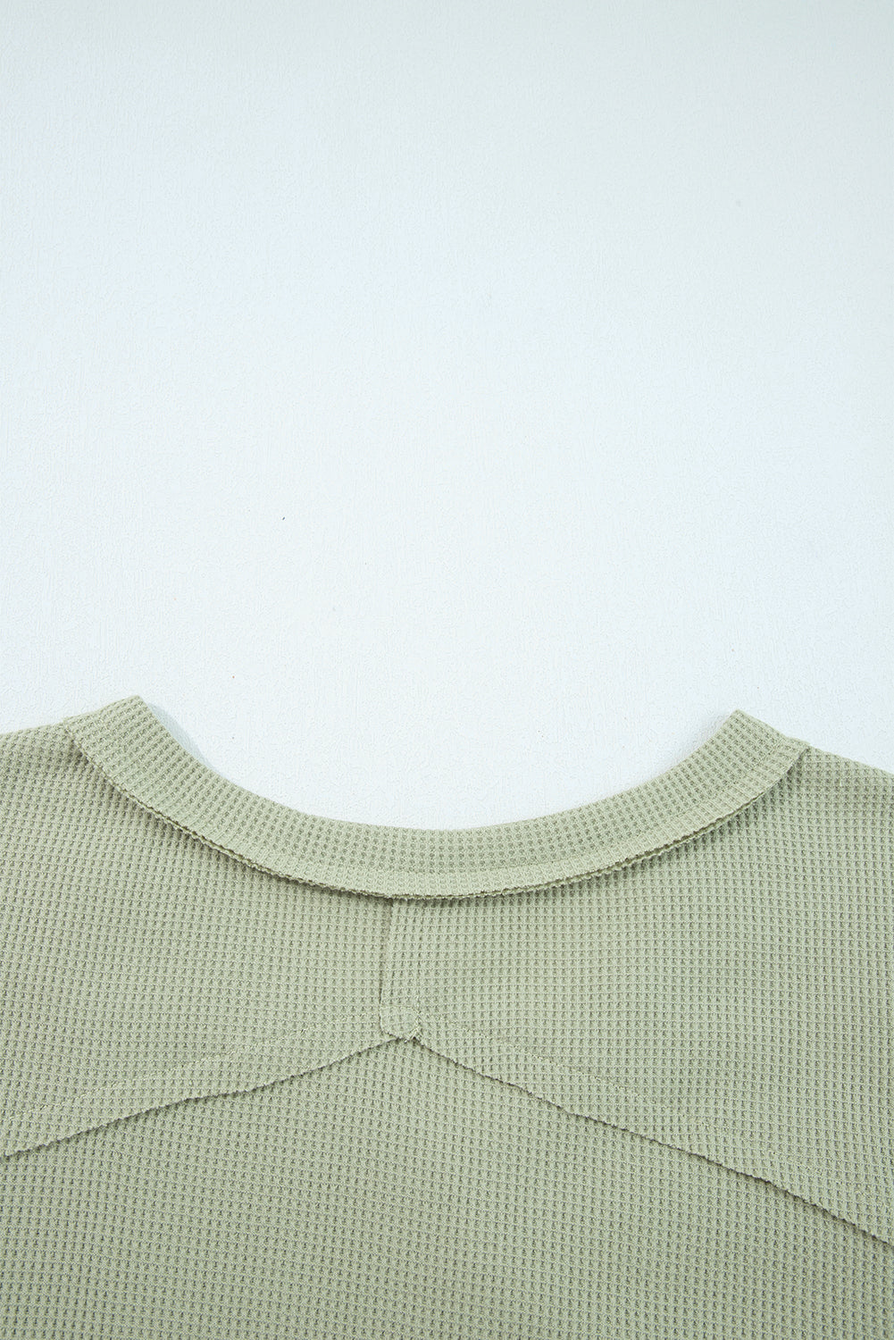 Meadow Mist Green Exposed Seam Waffle Striped Patchwork Baggy Pullover-Tops/Long Sleeve Tops-[Adult]-[Female]-2022 Online Blue Zone Planet