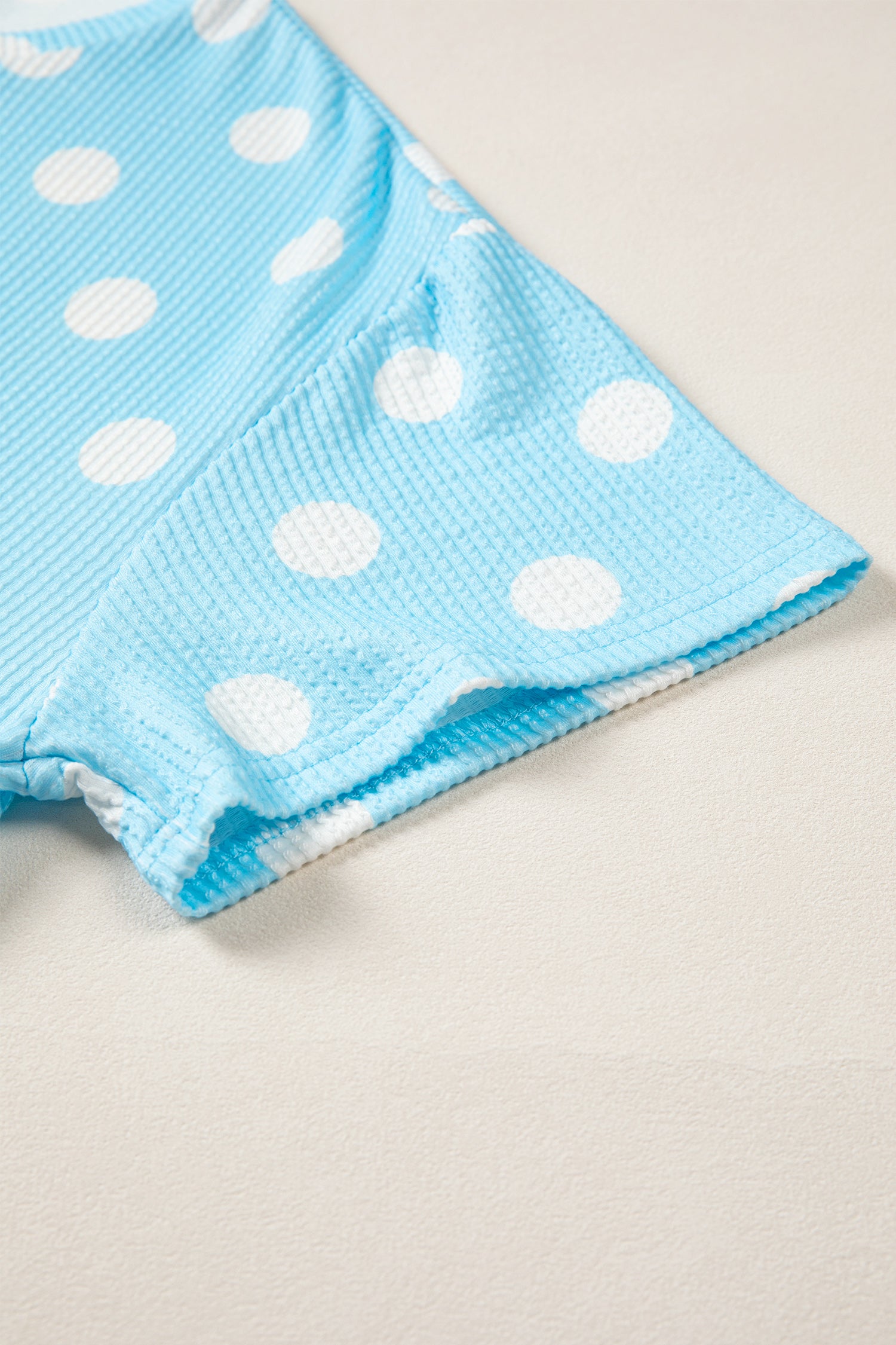 Pink Polka Dot Round Neck Drop Shoulder Patch Pocket Jacquard Texture Top-Tops/Tops & Tees-[Adult]-[Female]-2022 Online Blue Zone Planet