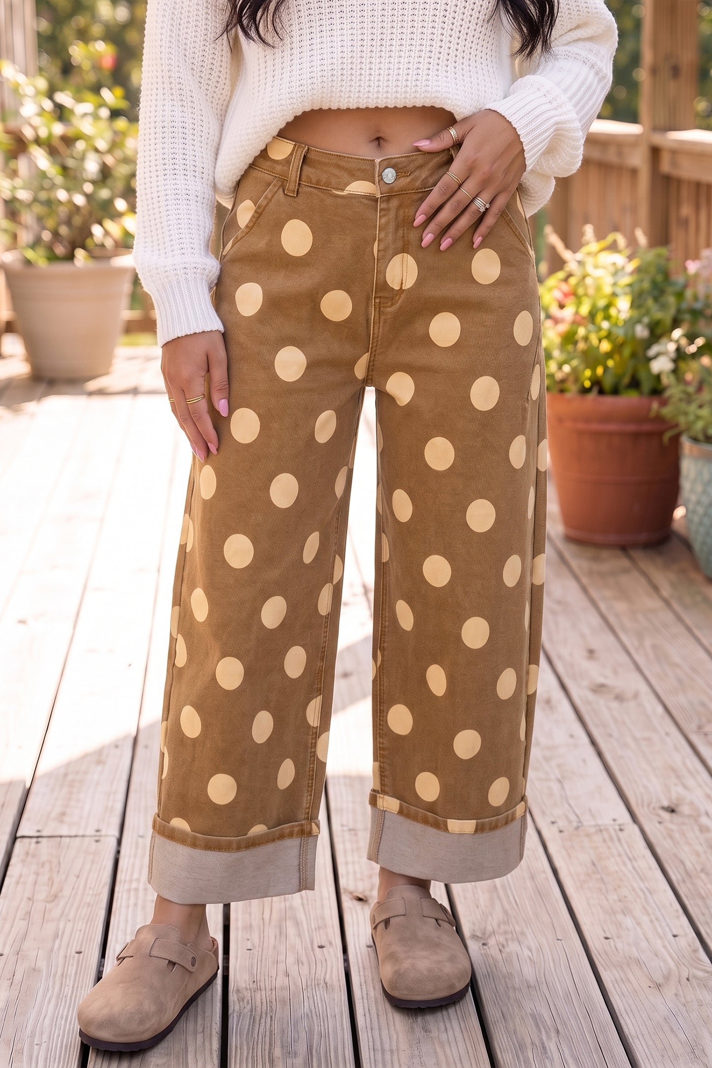 Sky Blue Polka Dot Ankle-Length Metal Button Casual Jeans-Bottoms/Jeans-[Adult]-[Female]-2022 Online Blue Zone Planet