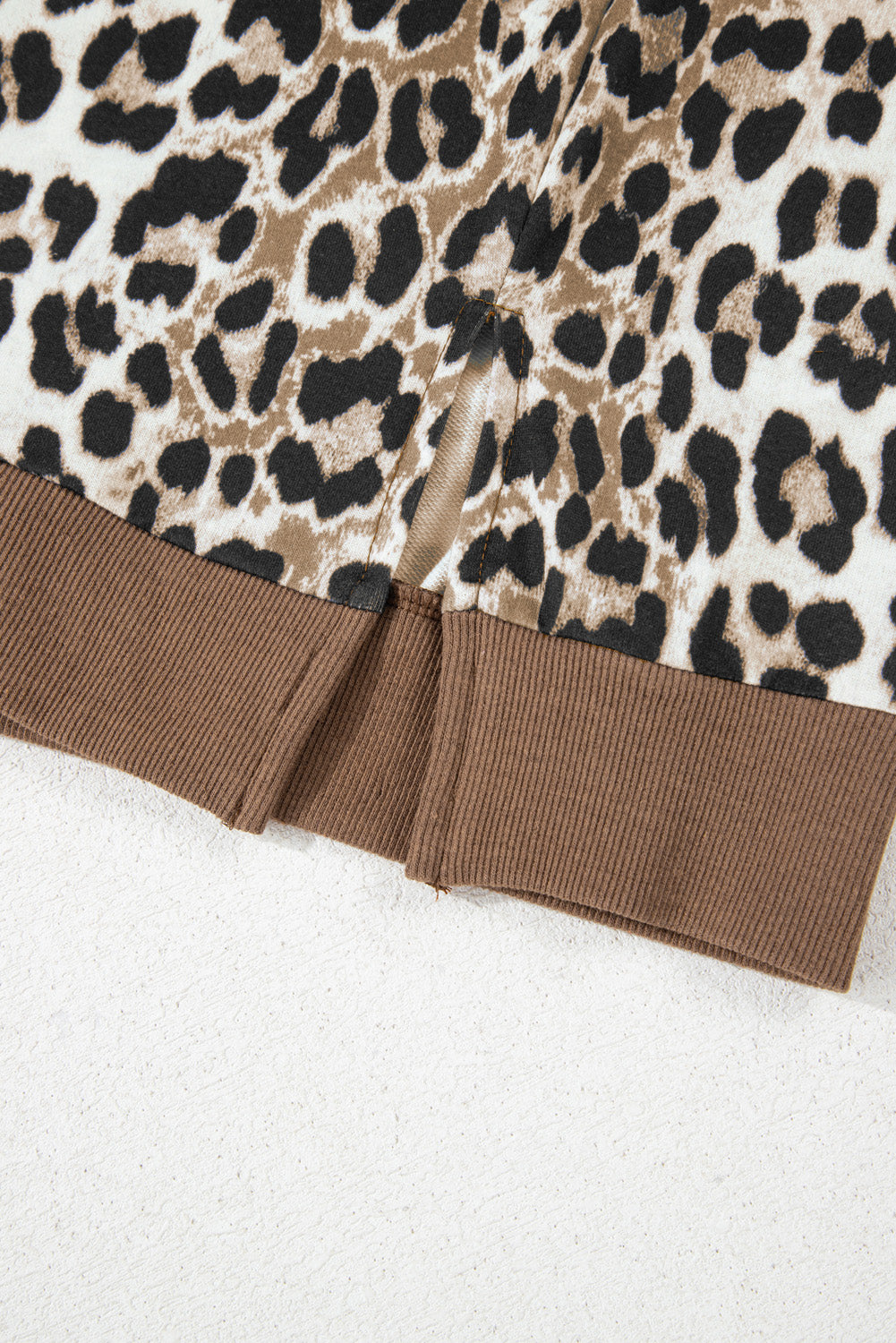 Khaki Leopard Contrast Trim Short Sleeve Loose Plus Size Top-Plus Size/Plus Size Tops/Plus Size Tops & Tees-[Adult]-[Female]-2022 Online Blue Zone Planet