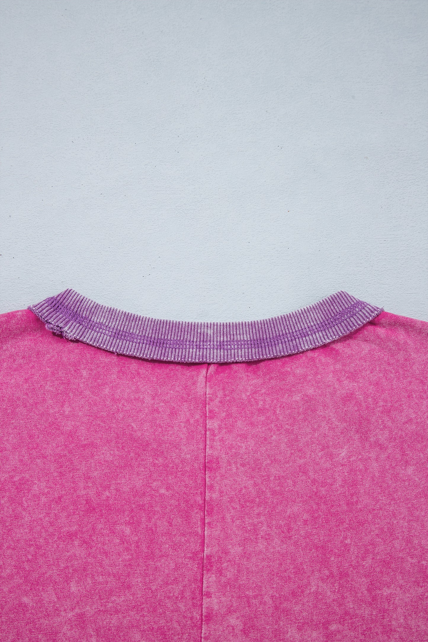 Strawberry Pink Mineral Wash Color Block Trim Bracelet Sleeve Pullover Top-Bracelet-[Adult]-[Female]-2022 Online Blue Zone Planet