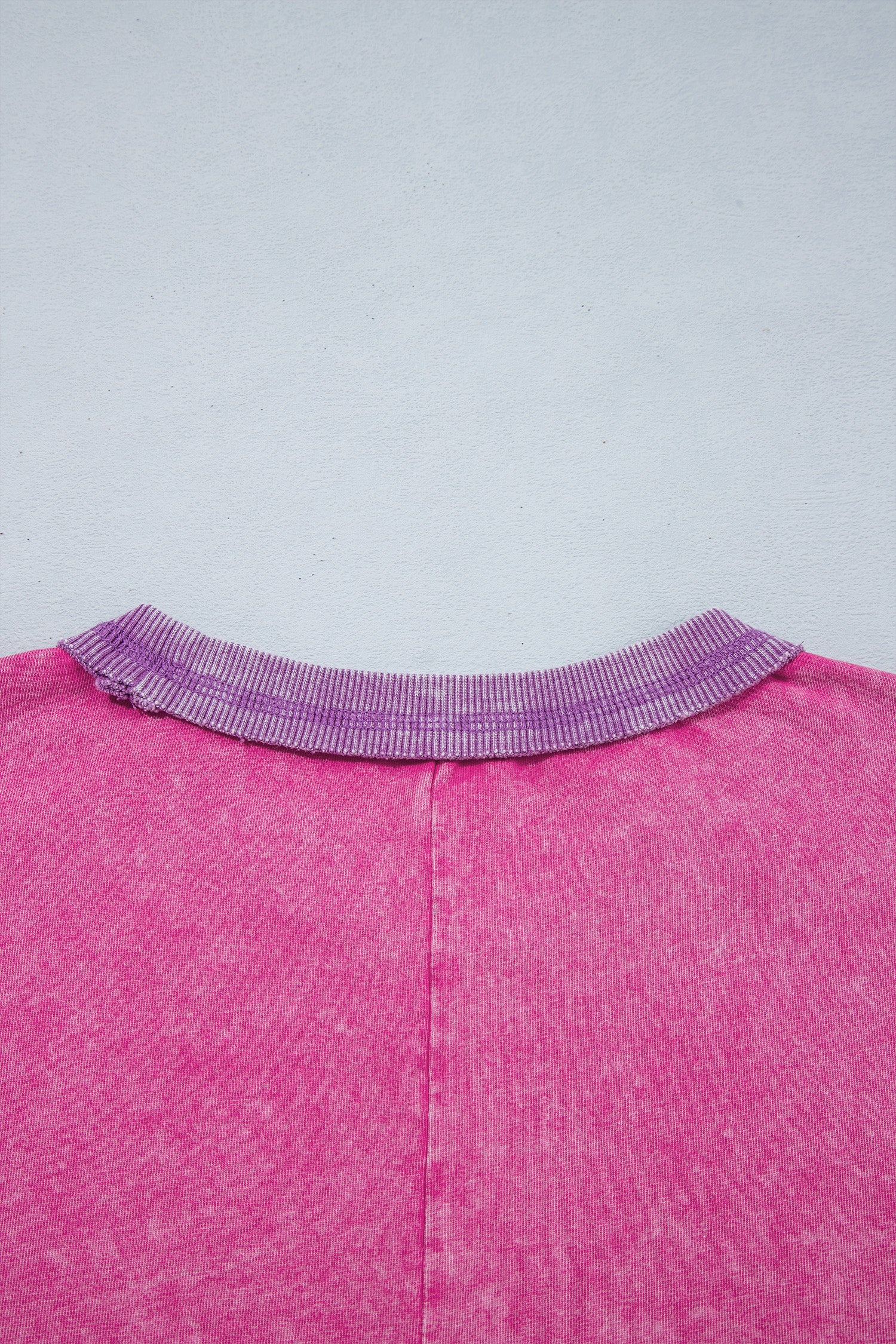 Strawberry Pink Mineral Wash Color Block Trim Bracelet Sleeve Pullover Top-Bracelet-[Adult]-[Female]-2022 Online Blue Zone Planet