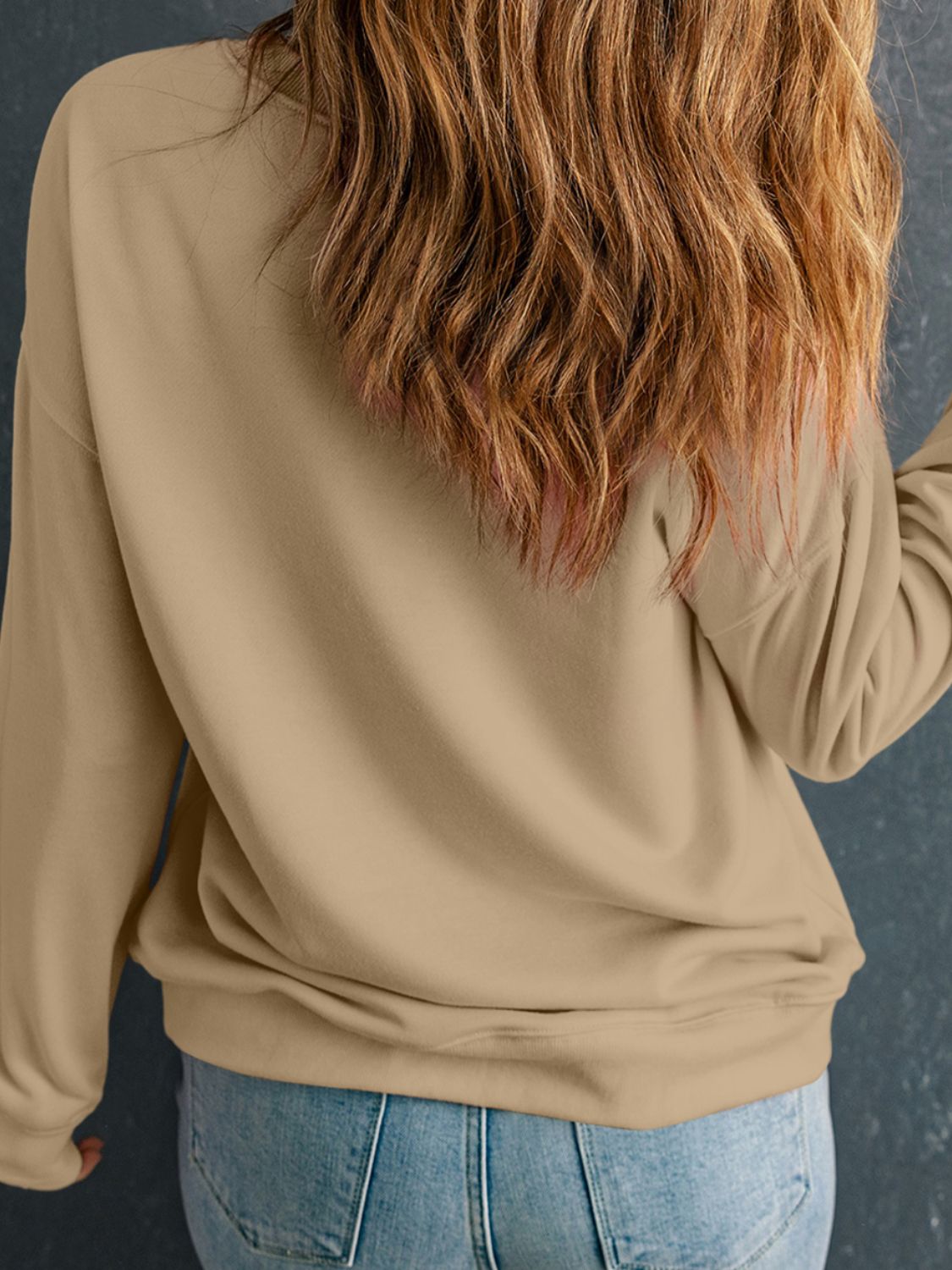Embroidered Clover Pattern Round Neck Sweatshirt-TOPS / DRESSES-[Adult]-[Female]-2022 Online Blue Zone Planet