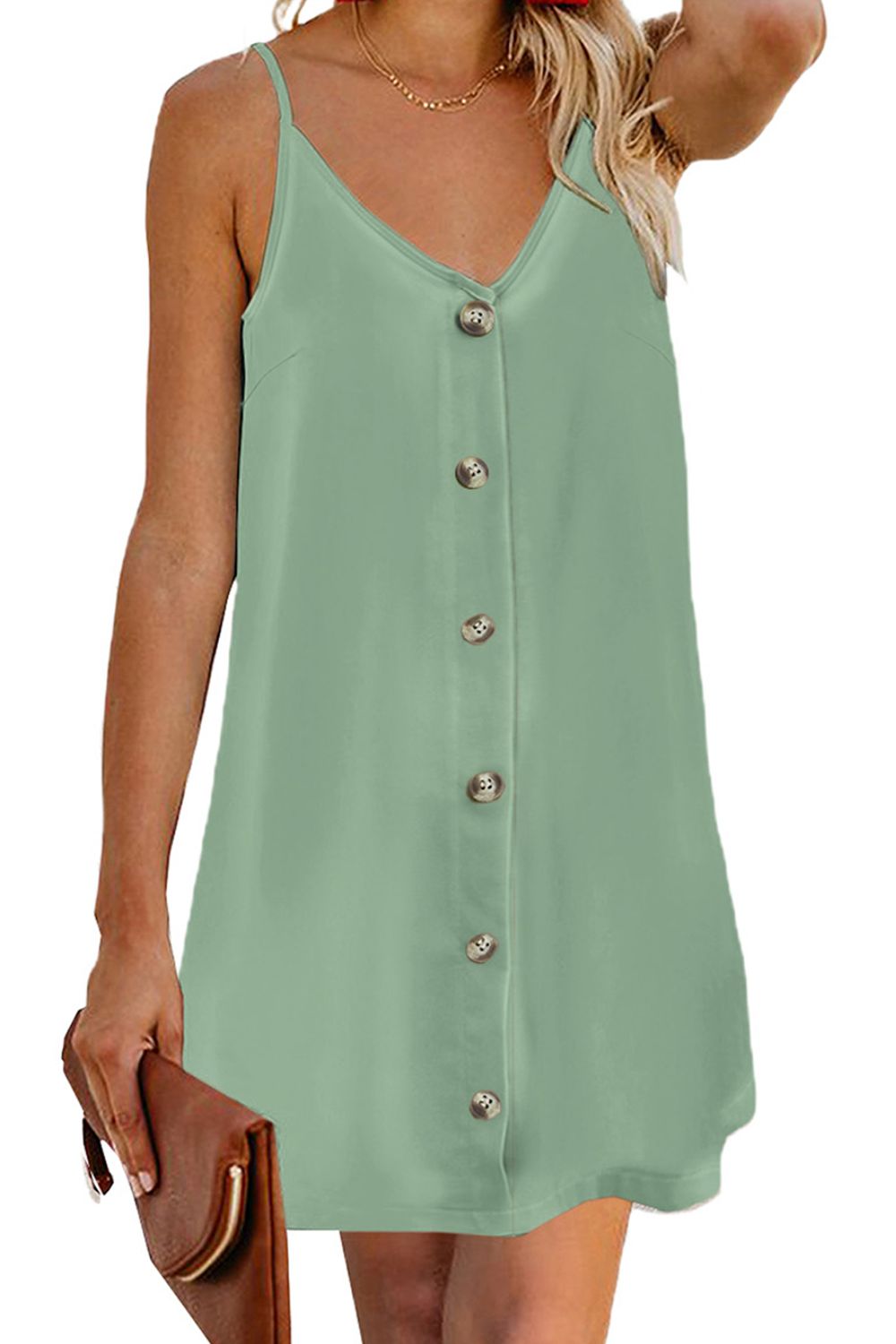 V-Neck Mini Cami Dress-TOPS / DRESSES-[Adult]-[Female]-Sage-S-2022 Online Blue Zone Planet