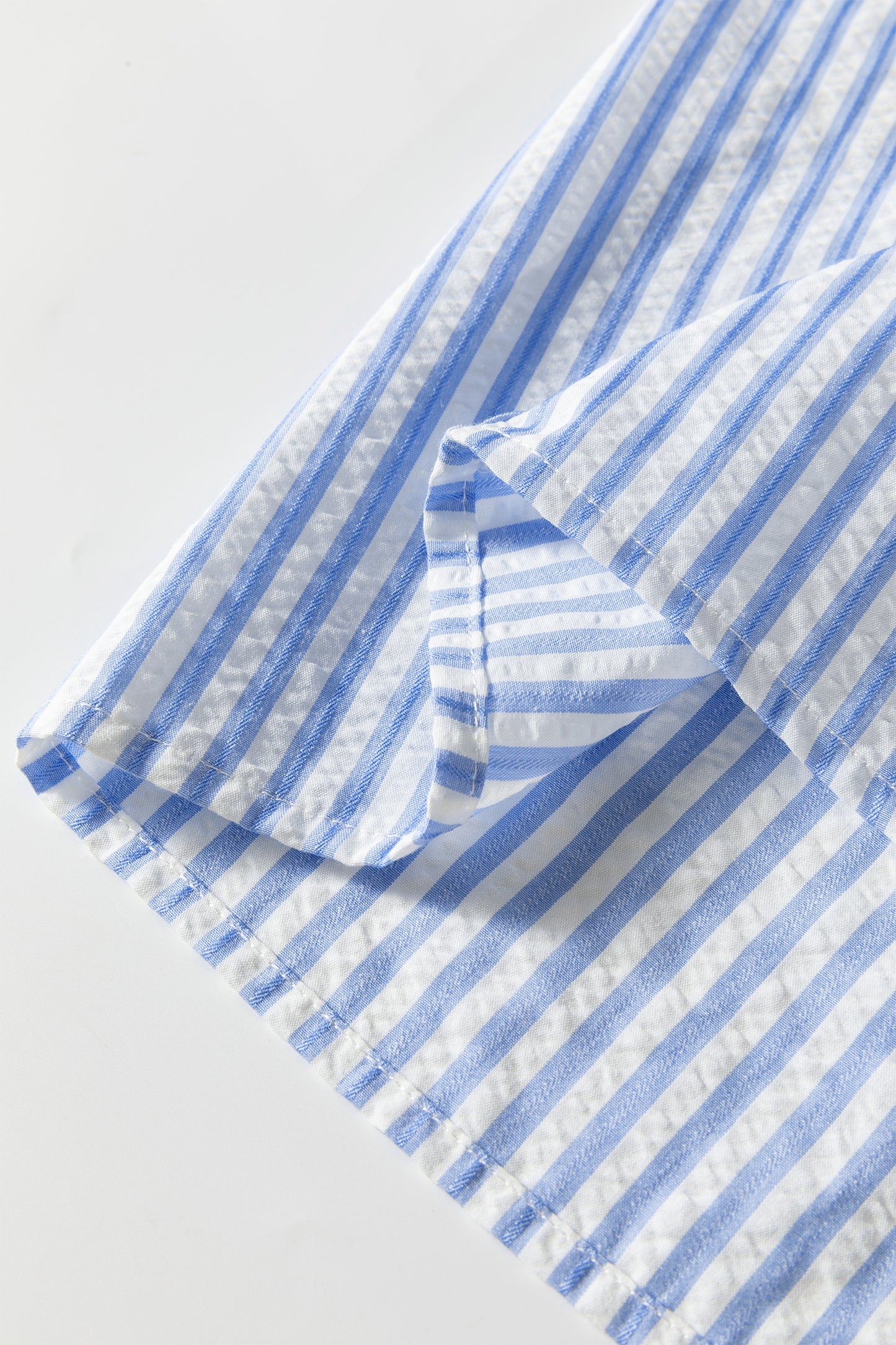 Sky Blue Stripe Ricrac Trim Short Puff Sleeve Leopard Patchwork Collar V Neck Blouse-Tops/Blouses & Shirts-[Adult]-[Female]-2022 Online Blue Zone Planet