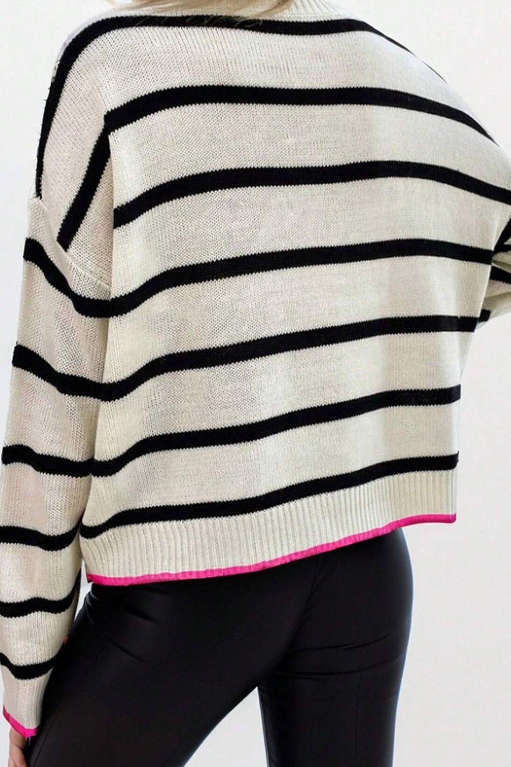 Striped Round Neck Drop Shoulder Sweater-TOPS / DRESSES-[Adult]-[Female]-2022 Online Blue Zone Planet