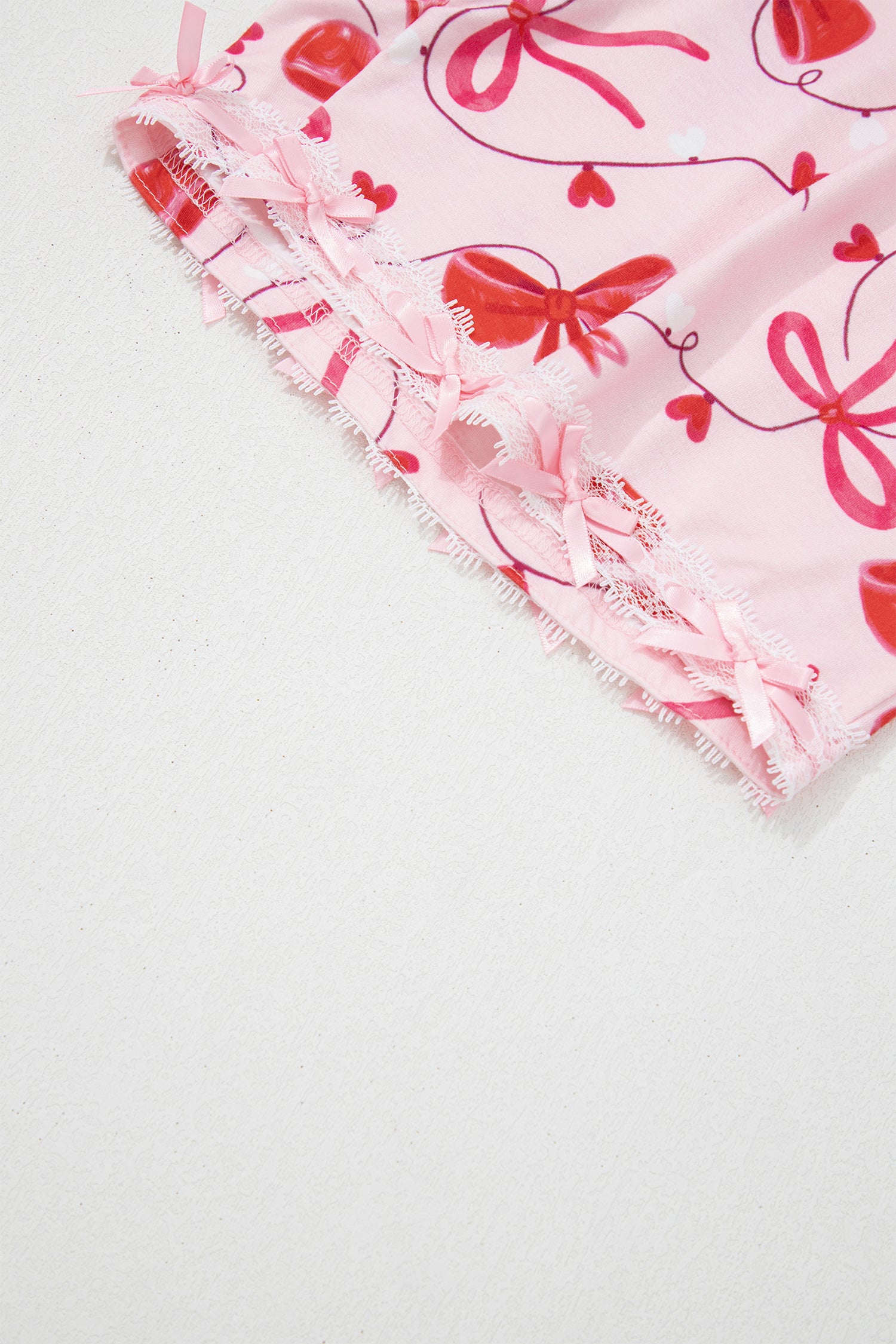 Red Romantic Bow Print Loose Tee Drawstring Shorts 2pcs Lounge Set-Loungewear & Sleepwear/Loungewear-[Adult]-[Female]-2022 Online Blue Zone Planet