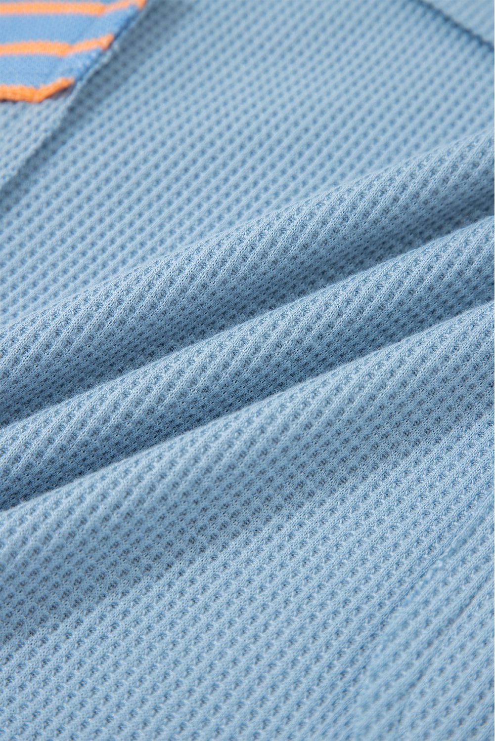 Dusk Blue Exposed Seam Waffle Striped Patchwork Baggy Pullover-Tops/Long Sleeve Tops-[Adult]-[Female]-2022 Online Blue Zone Planet
