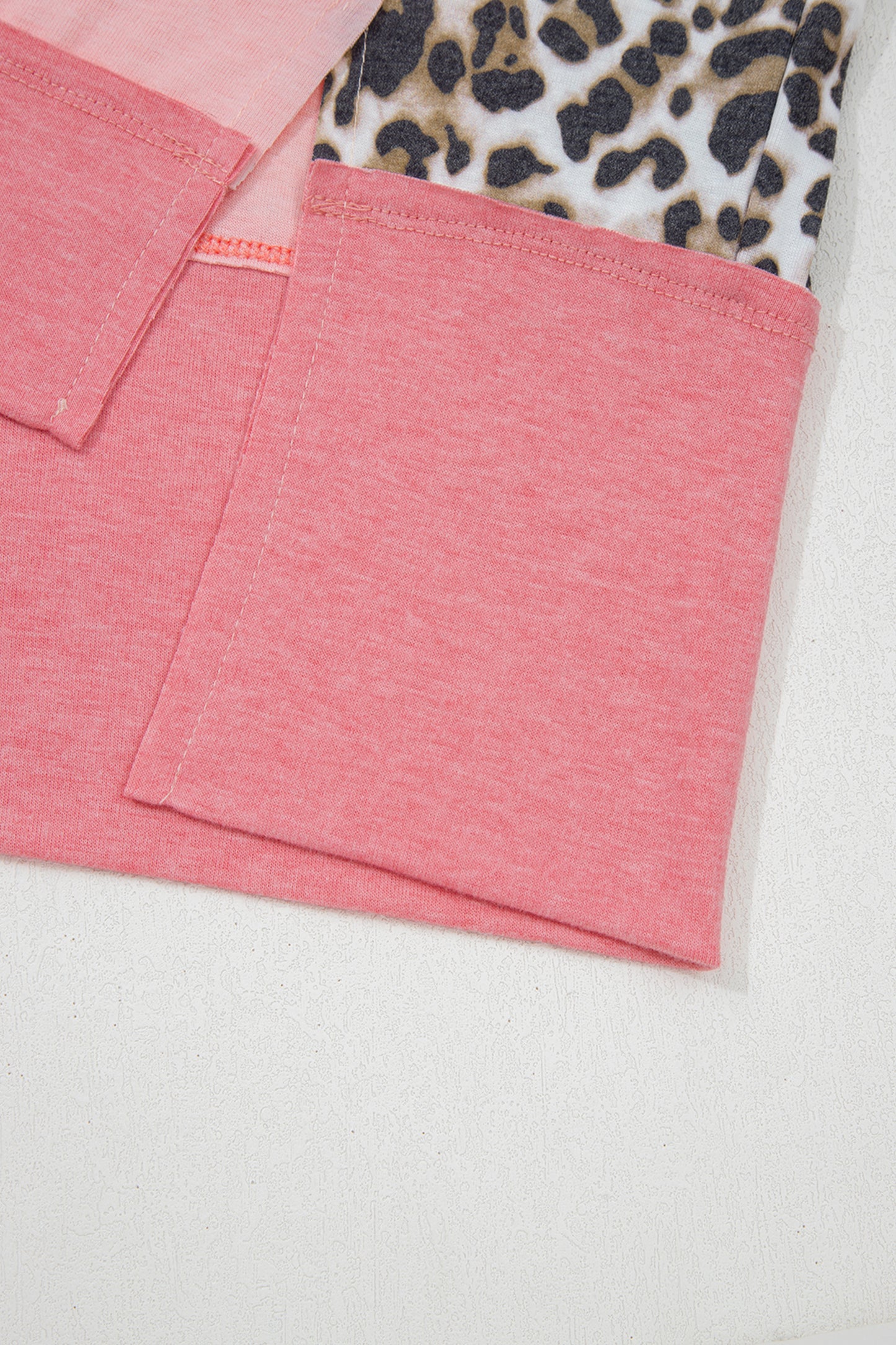 Light Pink Color Block Leopard Patchwork Dolman Sleeve High Low Baggy Sweatshirt-Tops/Sweatshirts & Hoodies-[Adult]-[Female]-2022 Online Blue Zone Planet