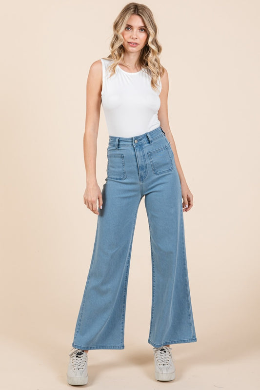 Blue Zone Planet | Mittoshop High Waist Wide Leg Jeans-TOPS / DRESSES-[Adult]-[Female]-Denim-S-2022 Online Blue Zone Planet