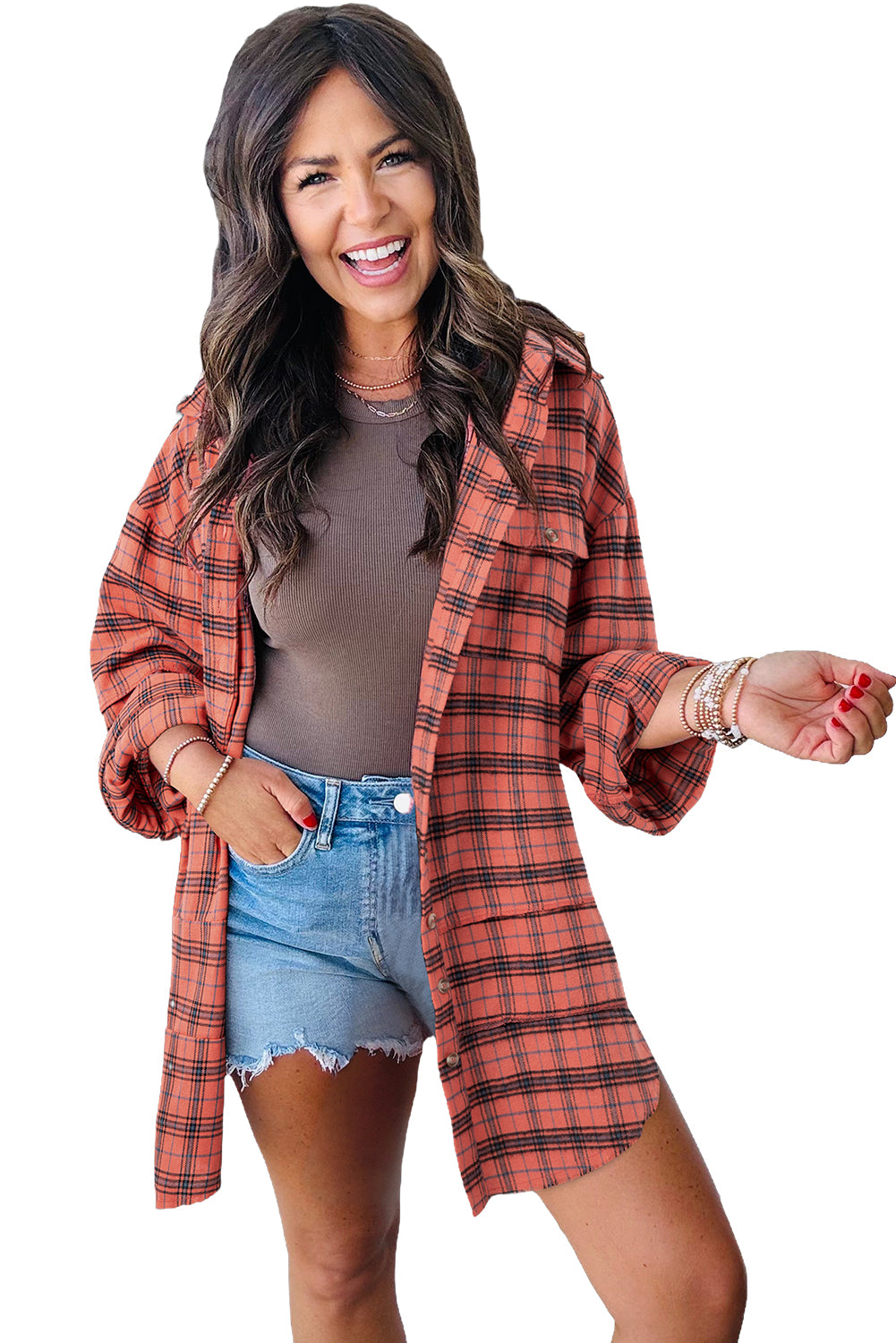 Green Plaid Long Sleeve Collar Shirt-Long Sleeve Tops-[Adult]-[Female]-2022 Online Blue Zone Planet