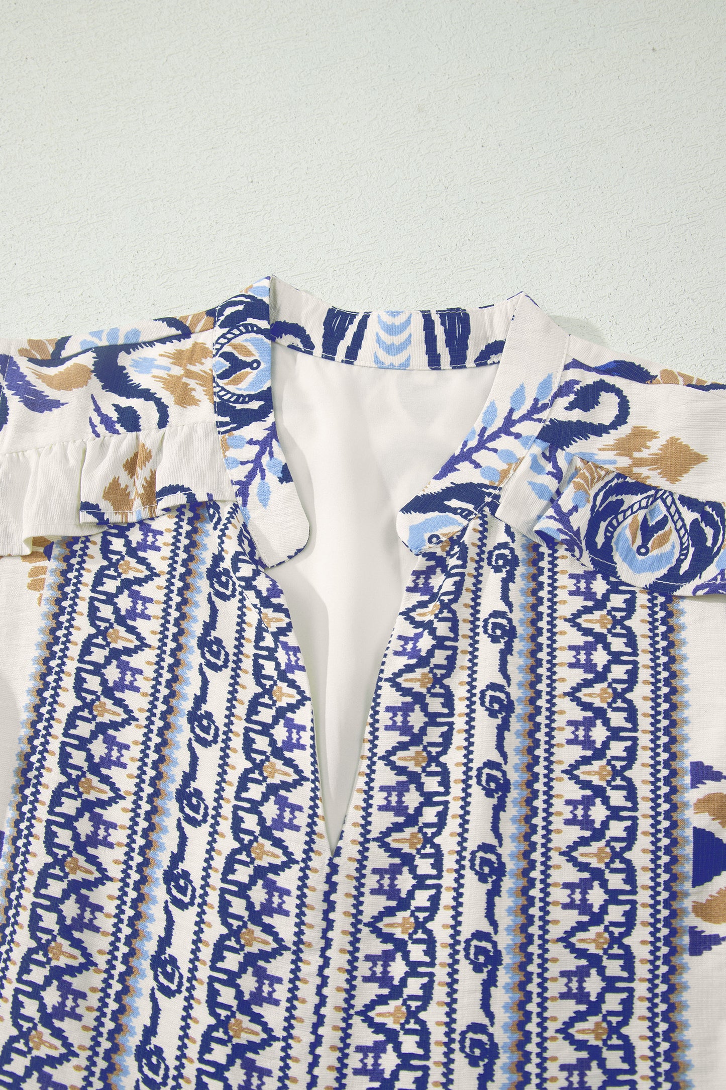 Blue Boho Western Floral Printed Split Neck Ruffled Sleeve Mini Dress-TOPS / DRESSES-[Adult]-[Female]-2022 Online Blue Zone Planet