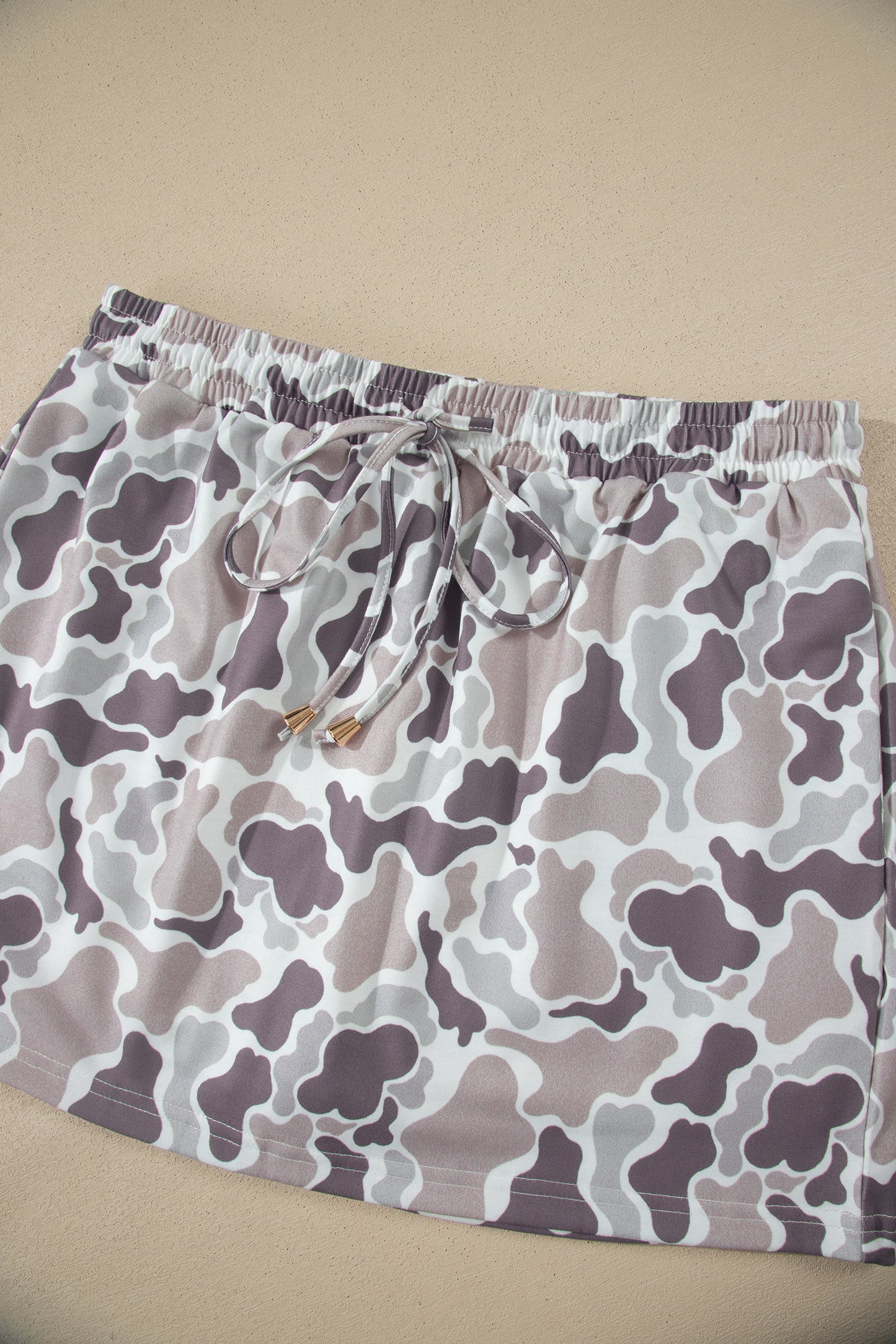 Sky Blue Abstract Camo Elastic Waist Drawstring Mini Skort-Bottoms/Skirts & Petticoat-[Adult]-[Female]-2022 Online Blue Zone Planet