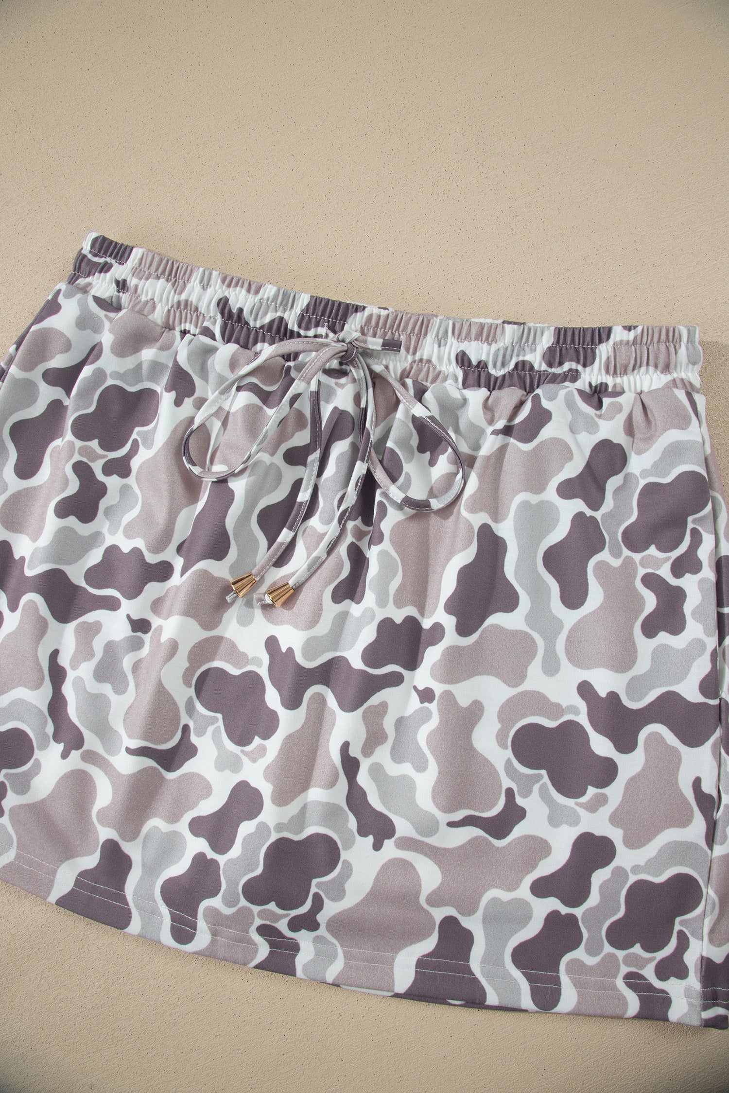 Sky Blue Abstract Camo Elastic Waist Drawstring Mini Skort-Bottoms/Skirts & Petticoat-[Adult]-[Female]-2022 Online Blue Zone Planet