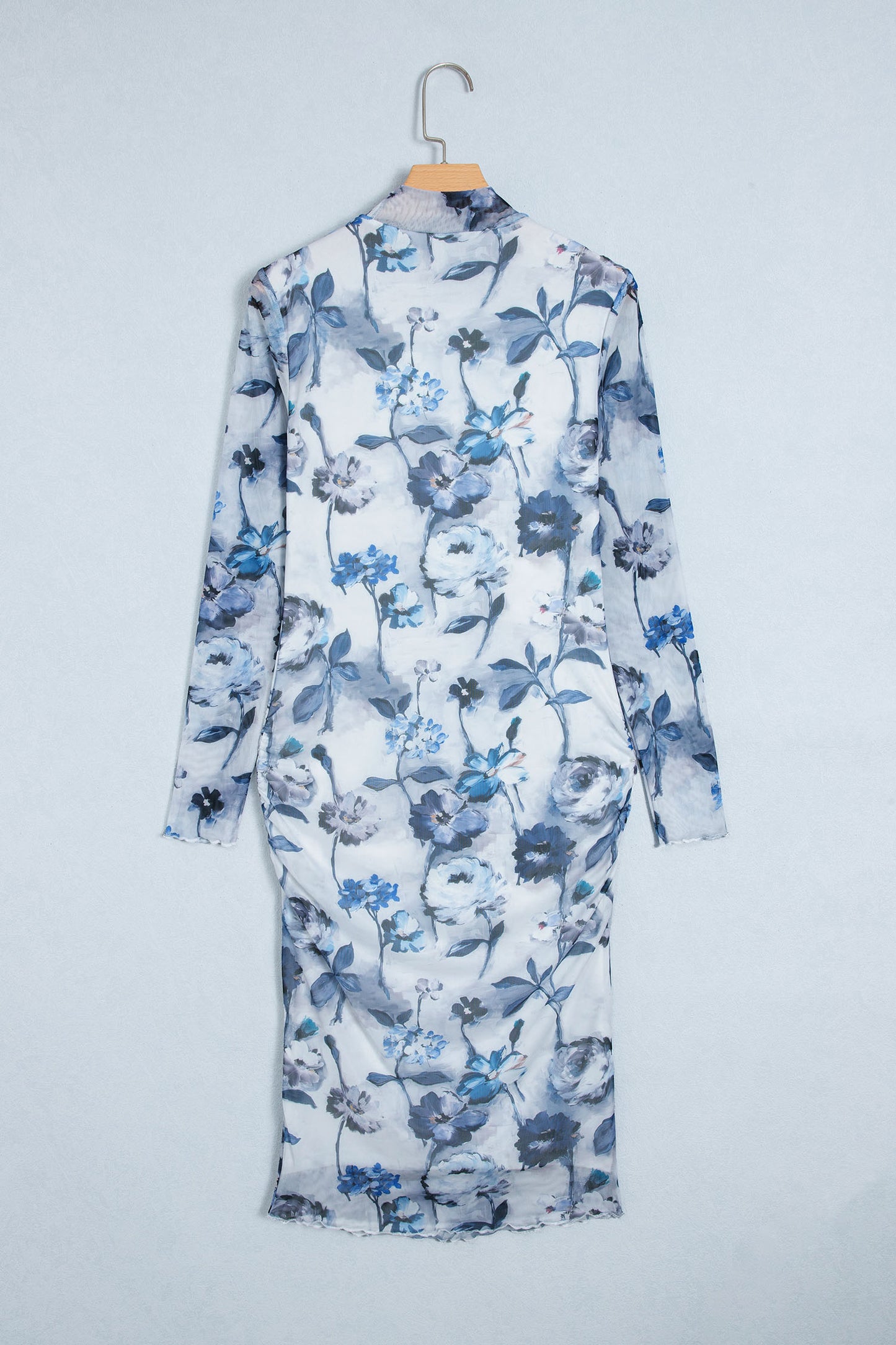 Sky Blue Floral Print Sheath Elegant Long Sleeve Dress-TOPS / DRESSES-[Adult]-[Female]-2022 Online Blue Zone Planet