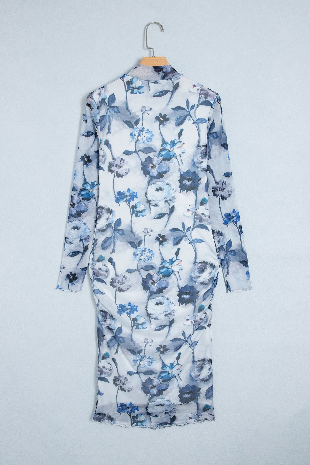 Sky Blue Floral Print Sheath Elegant Long Sleeve Dress-TOPS / DRESSES-[Adult]-[Female]-2022 Online Blue Zone Planet