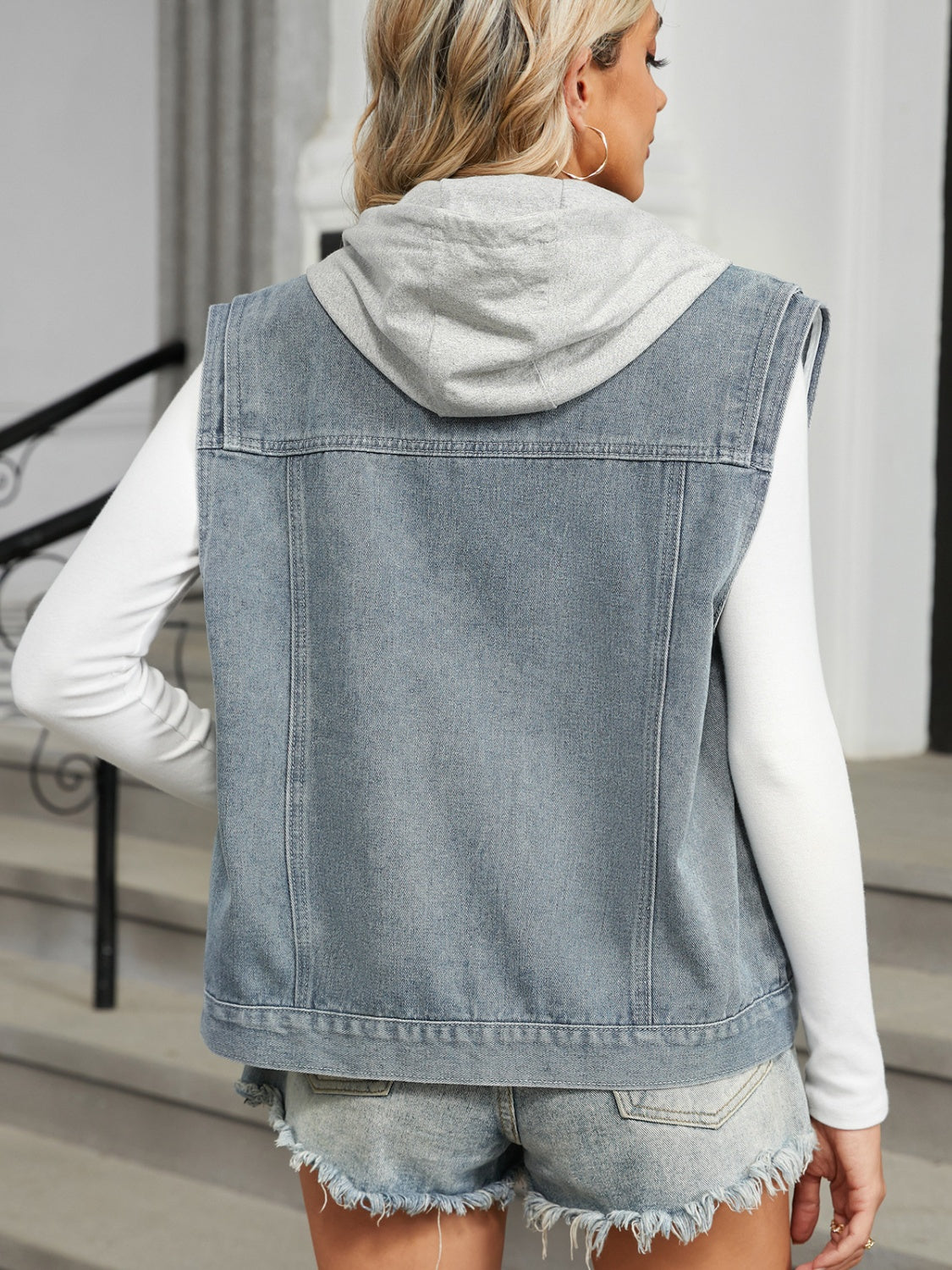 Pocketed Button Up Sleeveless Denim Jacket-TOPS / DRESSES-[Adult]-[Female]-2022 Online Blue Zone Planet