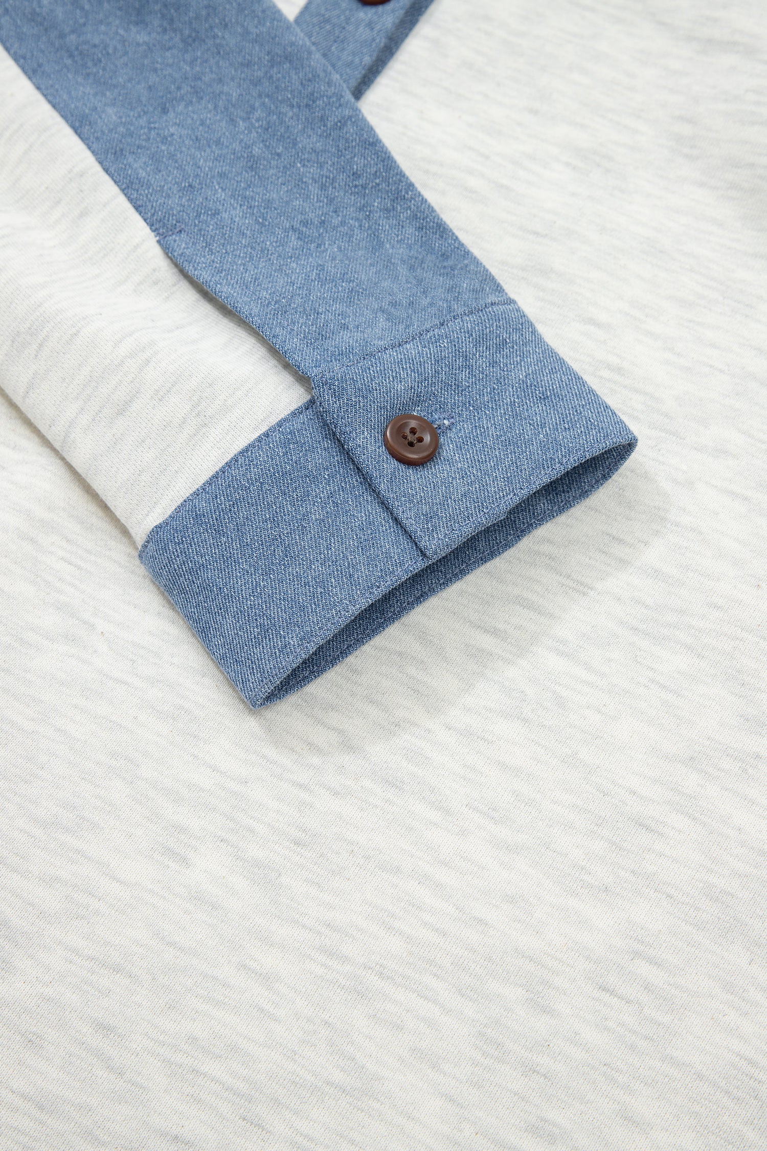 Light Grey Denim Patchwork Buttoned Polo Collar Long Sleeve Top-Tops/Long Sleeve Tops-[Adult]-[Female]-2022 Online Blue Zone Planet