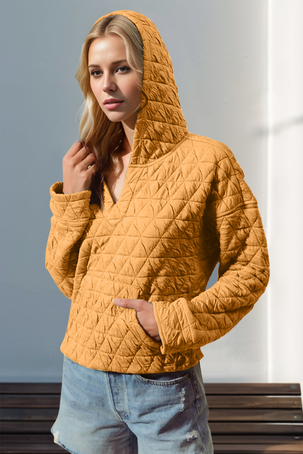 Double Take Quilted Long Sleeve Hoodie with Pocket-TOPS / DRESSES-[Adult]-[Female]-Gold-S-2022 Online Blue Zone Planet