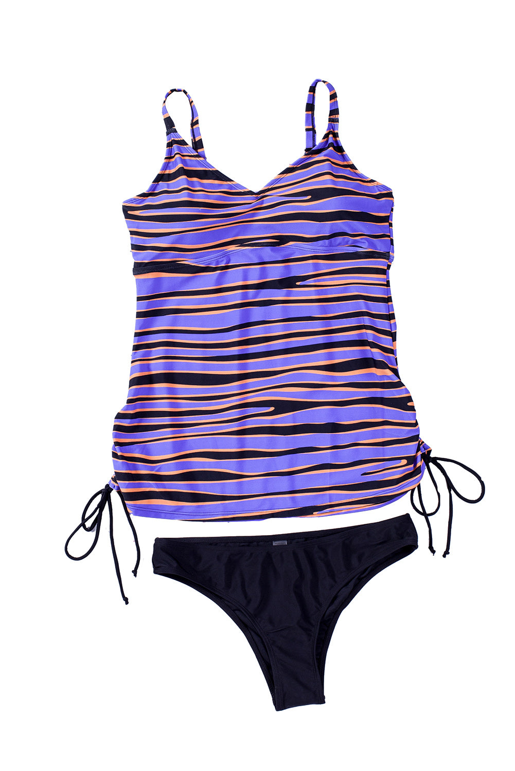 Purple Animal Stripes Lacing Tankini Swimsuit-Swimwear/Tankinis-[Adult]-[Female]-2022 Online Blue Zone Planet