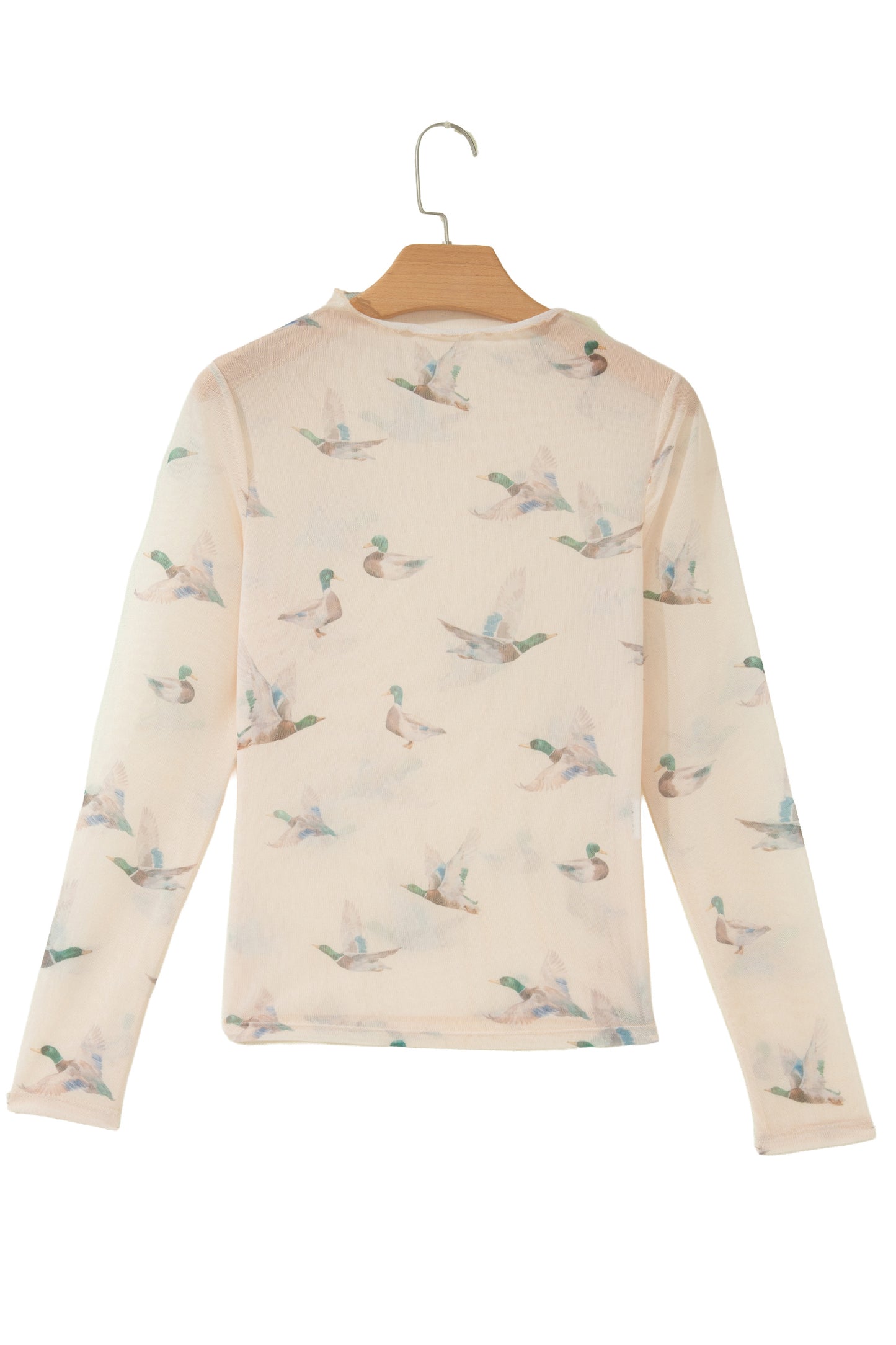 Beige Western Print Mesh High Neck Long Sleeve Sheath Top-Tops/Long Sleeve Tops-[Adult]-[Female]-2022 Online Blue Zone Planet