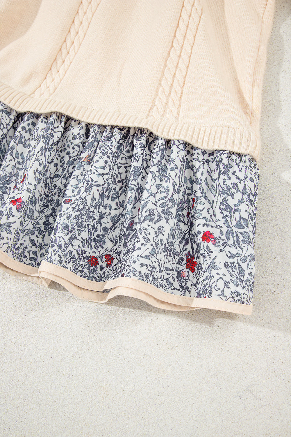 Beige Cable Texture Bohemian Ruffle Hem Patchwork Sweater-TOPS / DRESSES-[Adult]-[Female]-2022 Online Blue Zone Planet