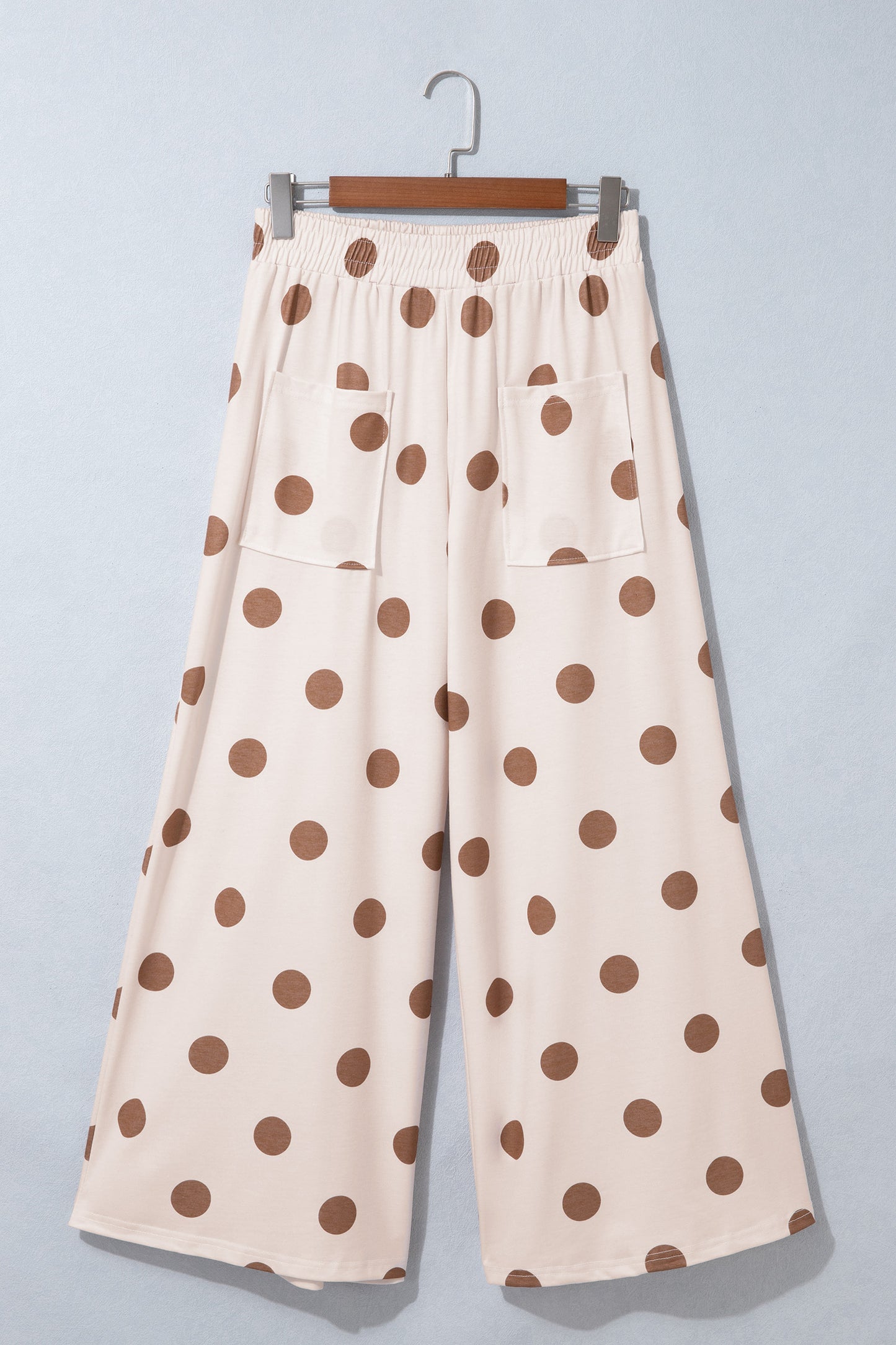 Khaki Polka Dot Wide Leg Elastic Waist Casual Pants-Bottoms/Pants & Culotte-[Adult]-[Female]-2022 Online Blue Zone Planet