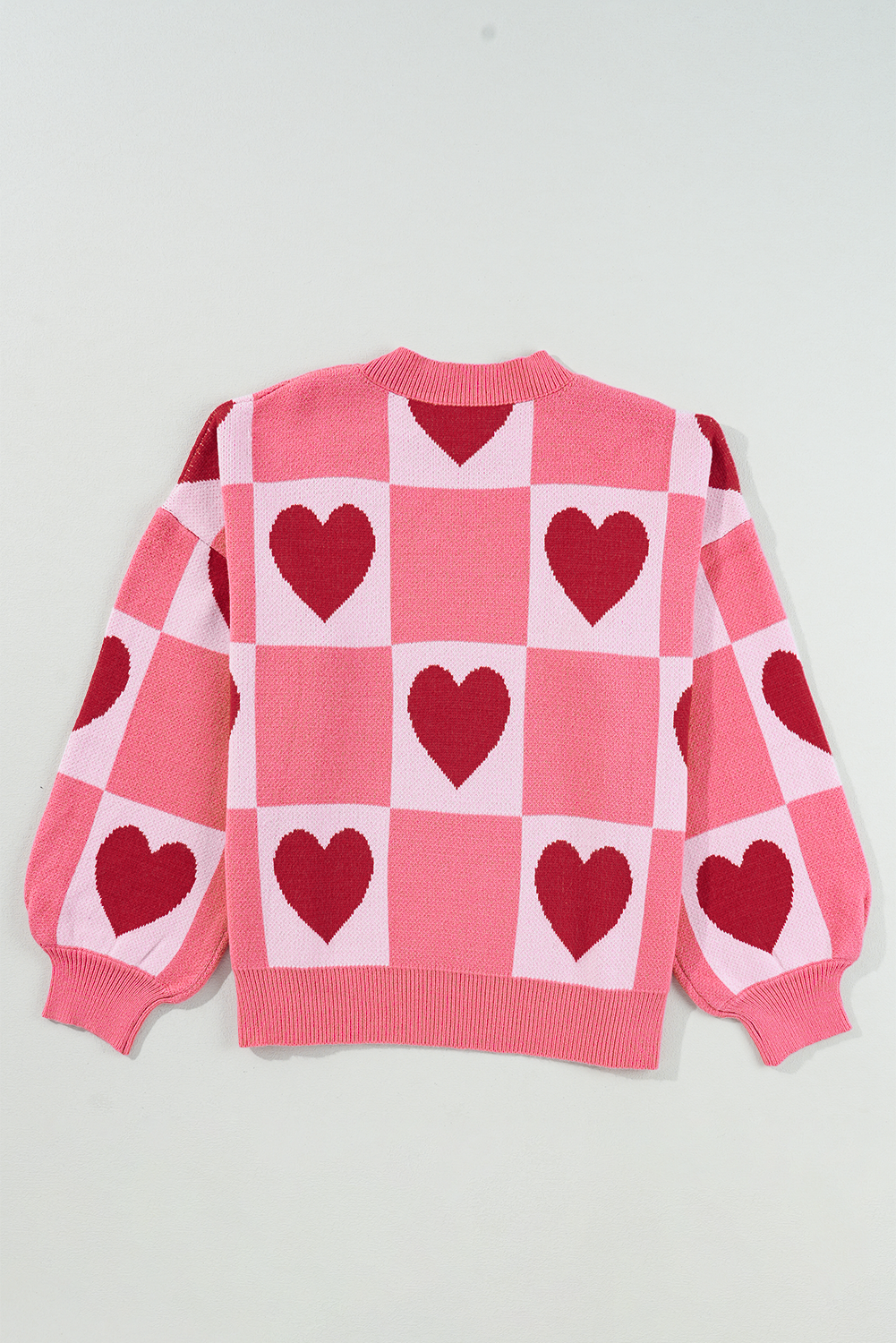 Blue Zone Planet | Pink Plus Size Heart Colorblock Mock Neck Lantern Sleeve Sweater-Plus Size Sweaters&Cardigans-[Adult]-[Female]-2022 Online Blue Zone Planet