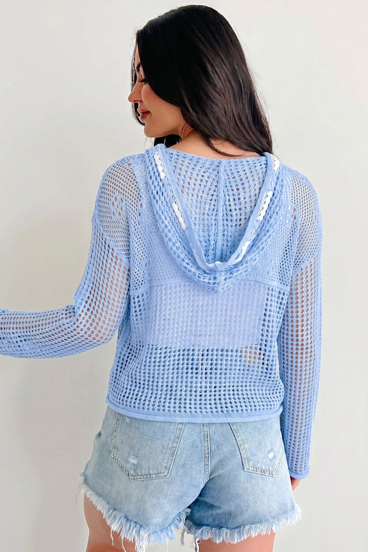 White Hollow Out Crochet Knit American Flag Patched Sweater Hoodie-Tops / Dresses-[Adult]-[Female]-2022 Online Blue Zone Planet