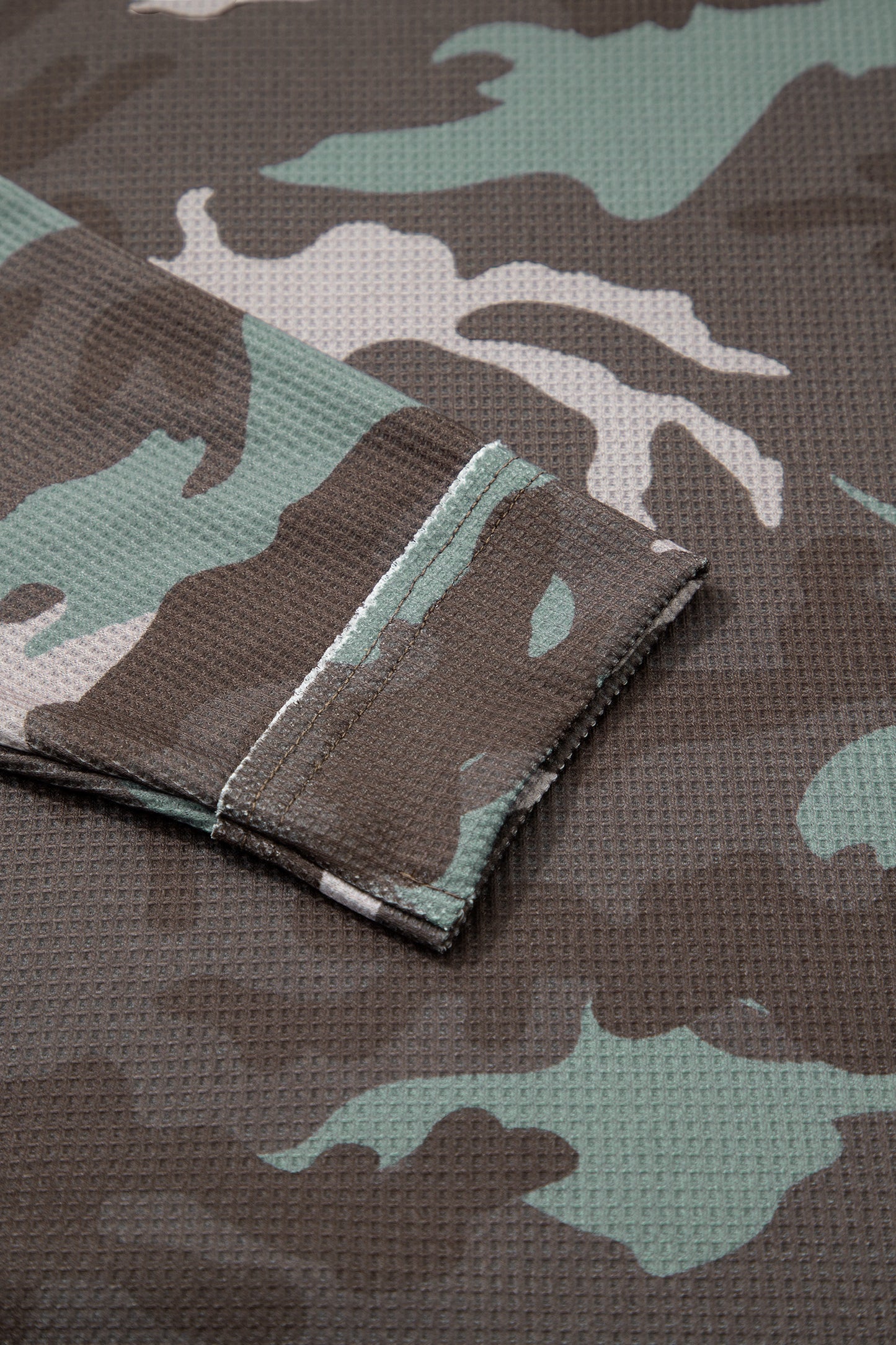 Green Camouflage Print Textured Drop Shoulder Long Sleeve Top-Tops/Long Sleeve Tops-[Adult]-[Female]-2022 Online Blue Zone Planet