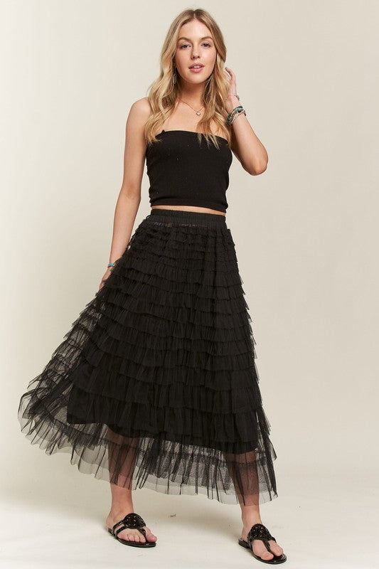 ADORA Elastic Waist Layered Mesh Midi Skirt-BOTTOM SIZES SMALL MEDIUM LARGE-[Adult]-[Female]-2022 Online Blue Zone Planet