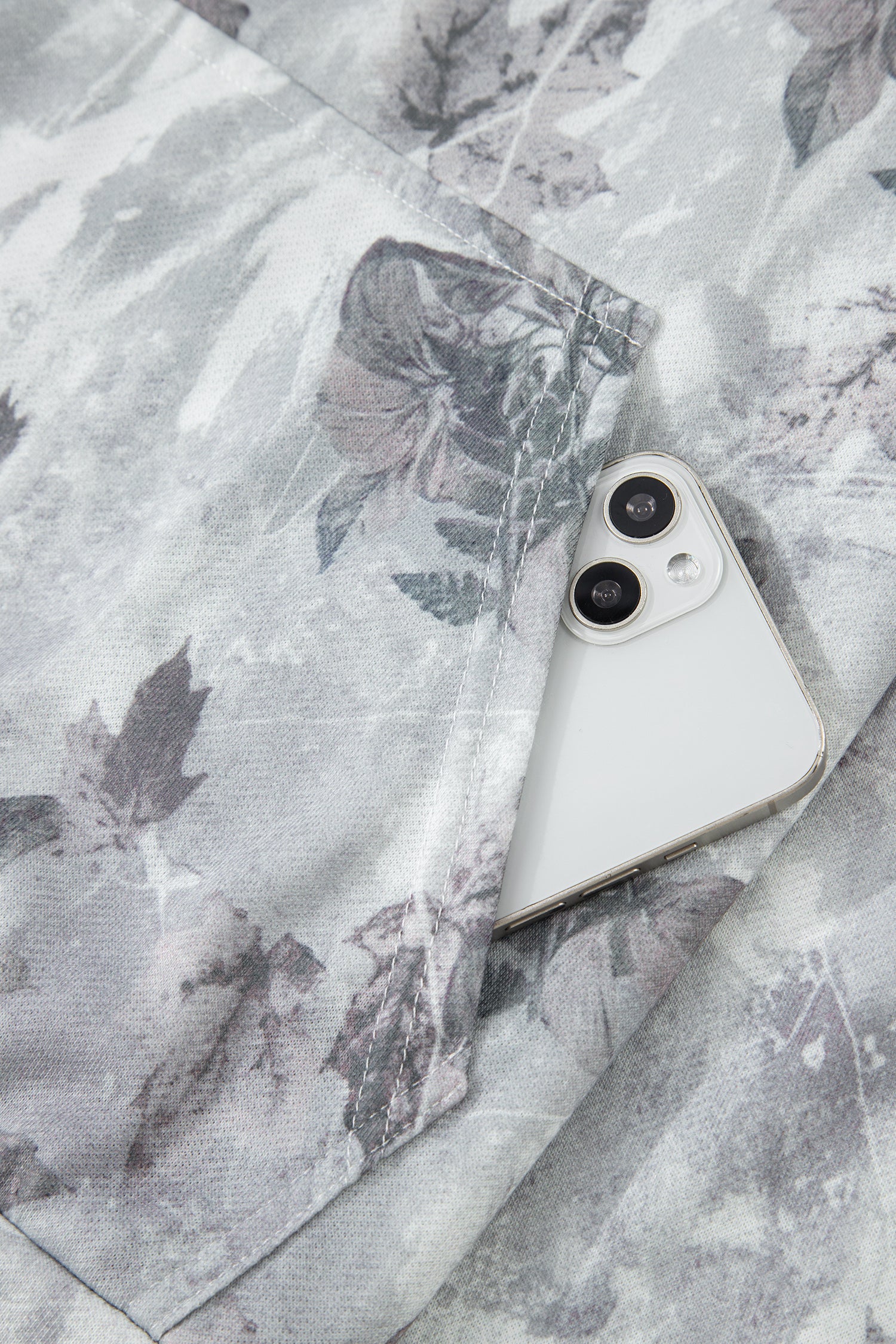 Gray Camo Leaf Print Kangaroo Pocket Quarter Zip Hoodie-Tops / Dresses-[Adult]-[Female]-2022 Online Blue Zone Planet