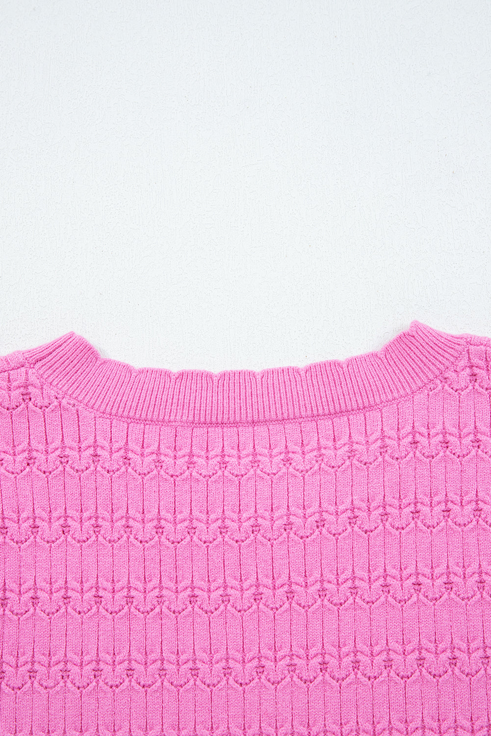 Bright Pink Trendy Pattern Knit Ribbed Cuffs Crew Neck Sweater-TOPS / DRESSES-[Adult]-[Female]-2022 Online Blue Zone Planet