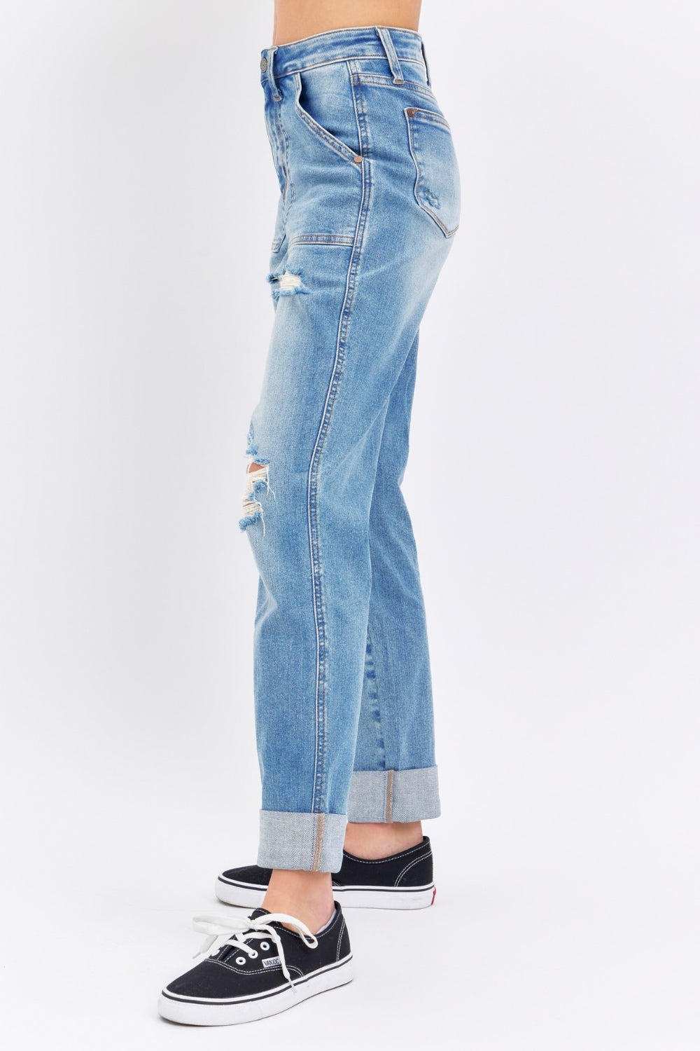 Blue Zone Planet | Judy Blue Full Size Distressed Straight Jeans with Patch Pockets-TOPS / DRESSES-[Adult]-[Female]-2022 Online Blue Zone Planet