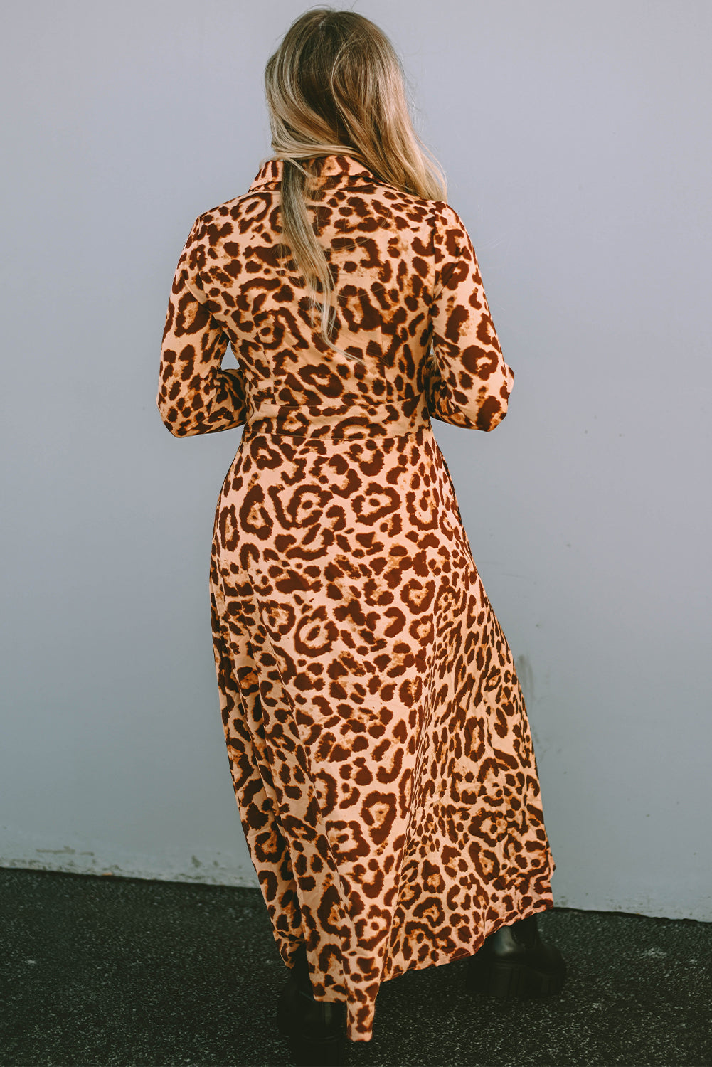 Blue Zone Planet | Leopard Button-Up Long Sleeve Maxi Dress-TOPS / DRESSES-[Adult]-[Female]-2022 Online Blue Zone Planet