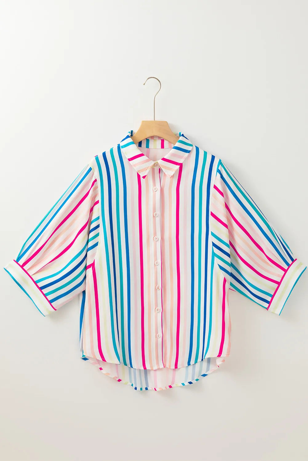 Contrast Stripes Collared Neck Button Up Shirt-TOPS / DRESSES-[Adult]-[Female]-2022 Online Blue Zone Planet