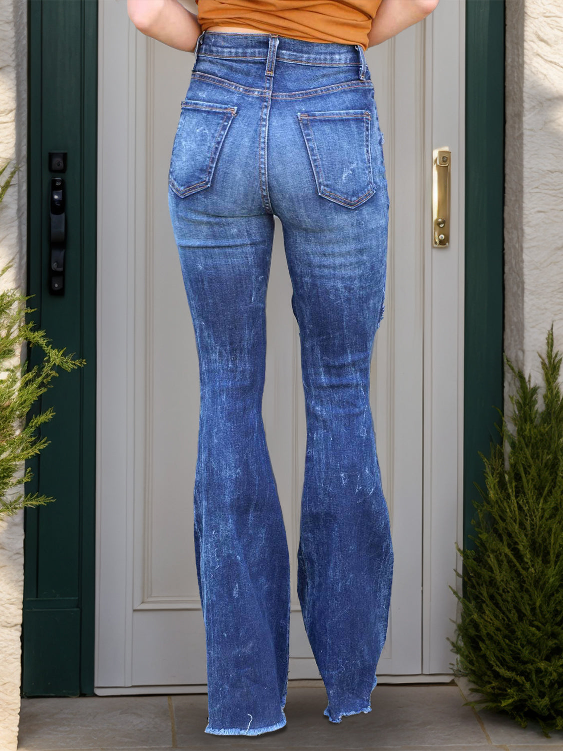 Blue Zone Planet | Raw Hem Distressed Bootcut Jeans-TOPS / DRESSES-[Adult]-[Female]-2022 Online Blue Zone Planet