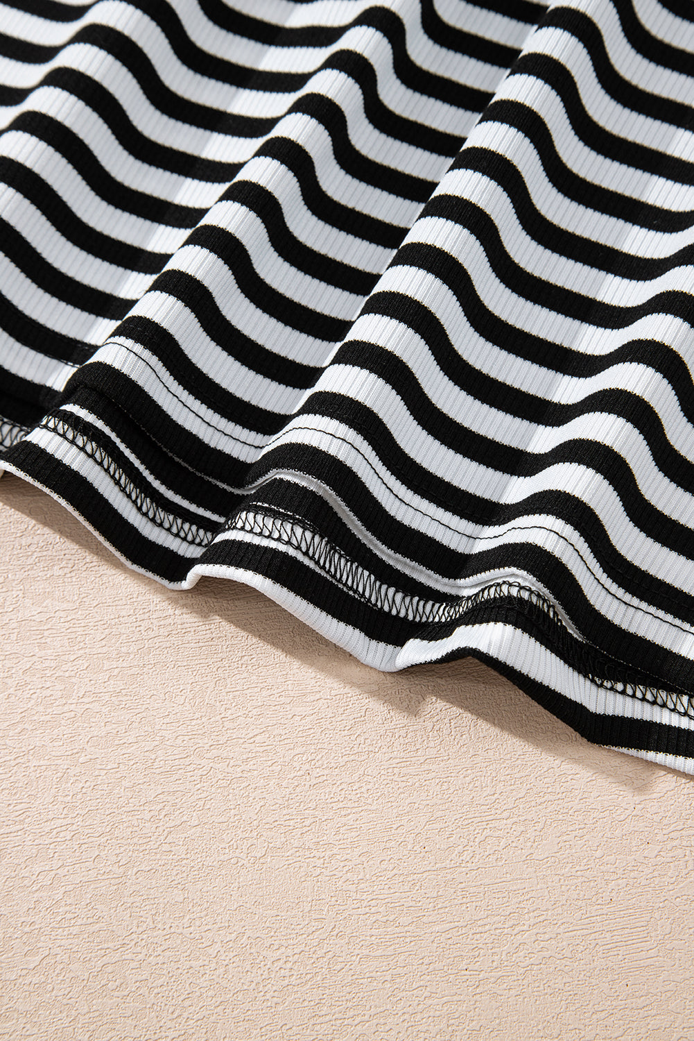 Black Stripe Ribbed Cap Sleeve Round Neck T Shirt-Tops/Tops & Tees-[Adult]-[Female]-2022 Online Blue Zone Planet