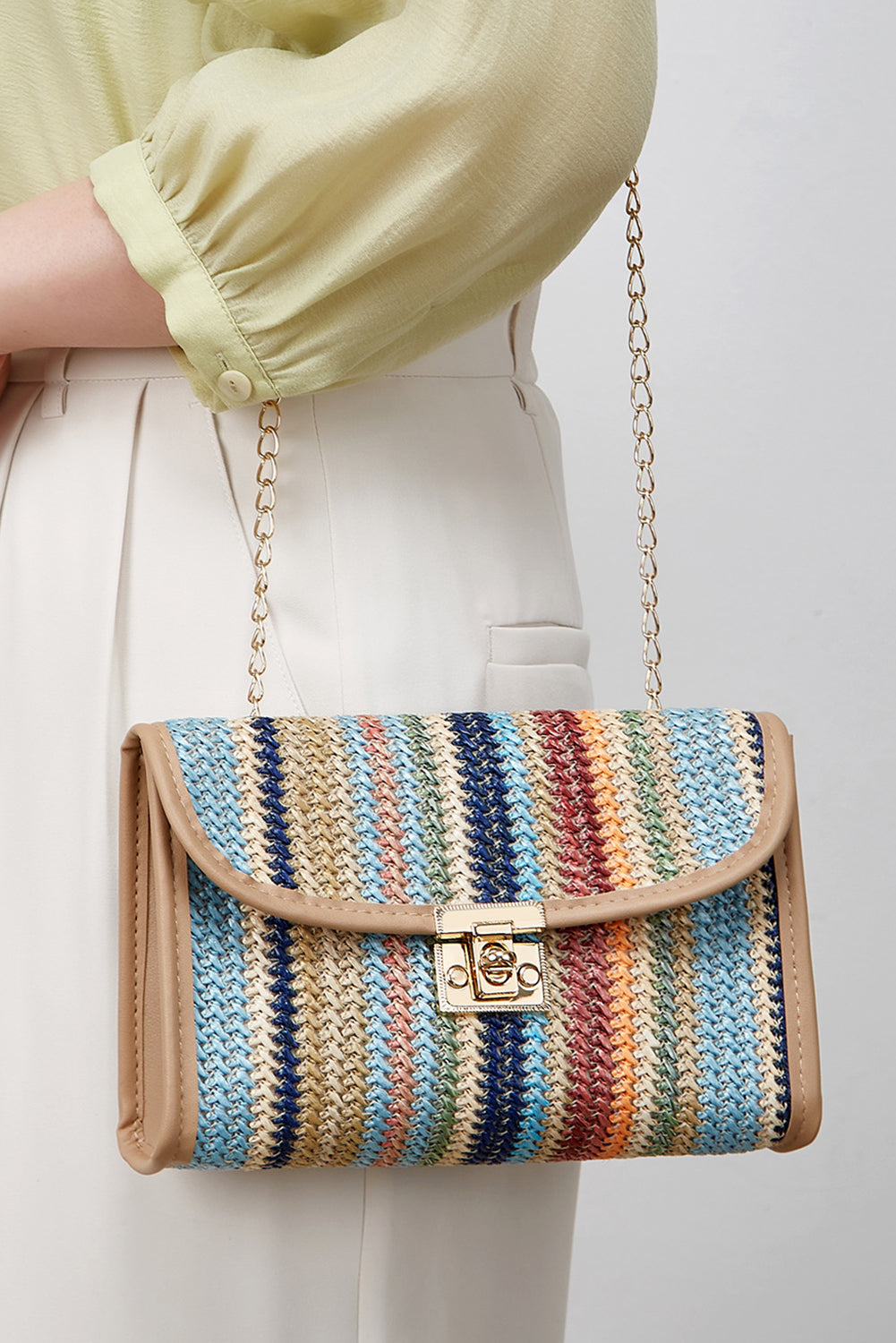 Iceland Blue Striped Crochet Flapped Single Shoulder Bag-Shoulder Bag-[Adult]-[Female]-Iceland Blue-ONE SIZE-2022 Online Blue Zone Planet